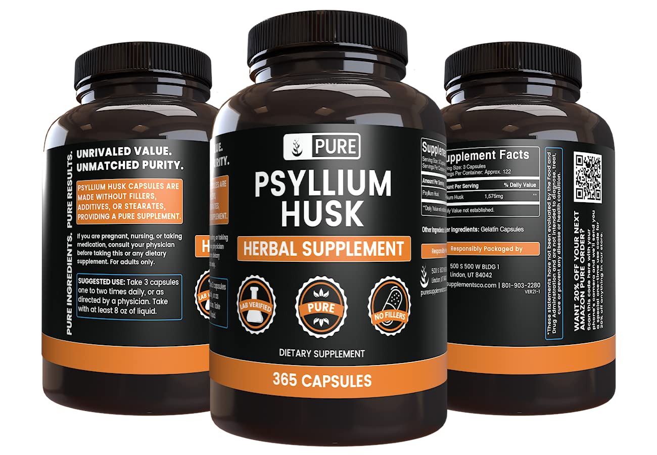PURE ORIGINAL INGREDIENTS Psyllium Husk Capsules side view