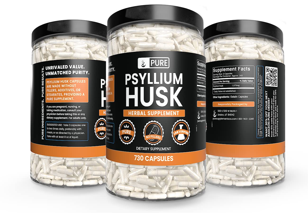 PURE ORIGINAL INGREDIENTS Psyllium Husk Capsules side view