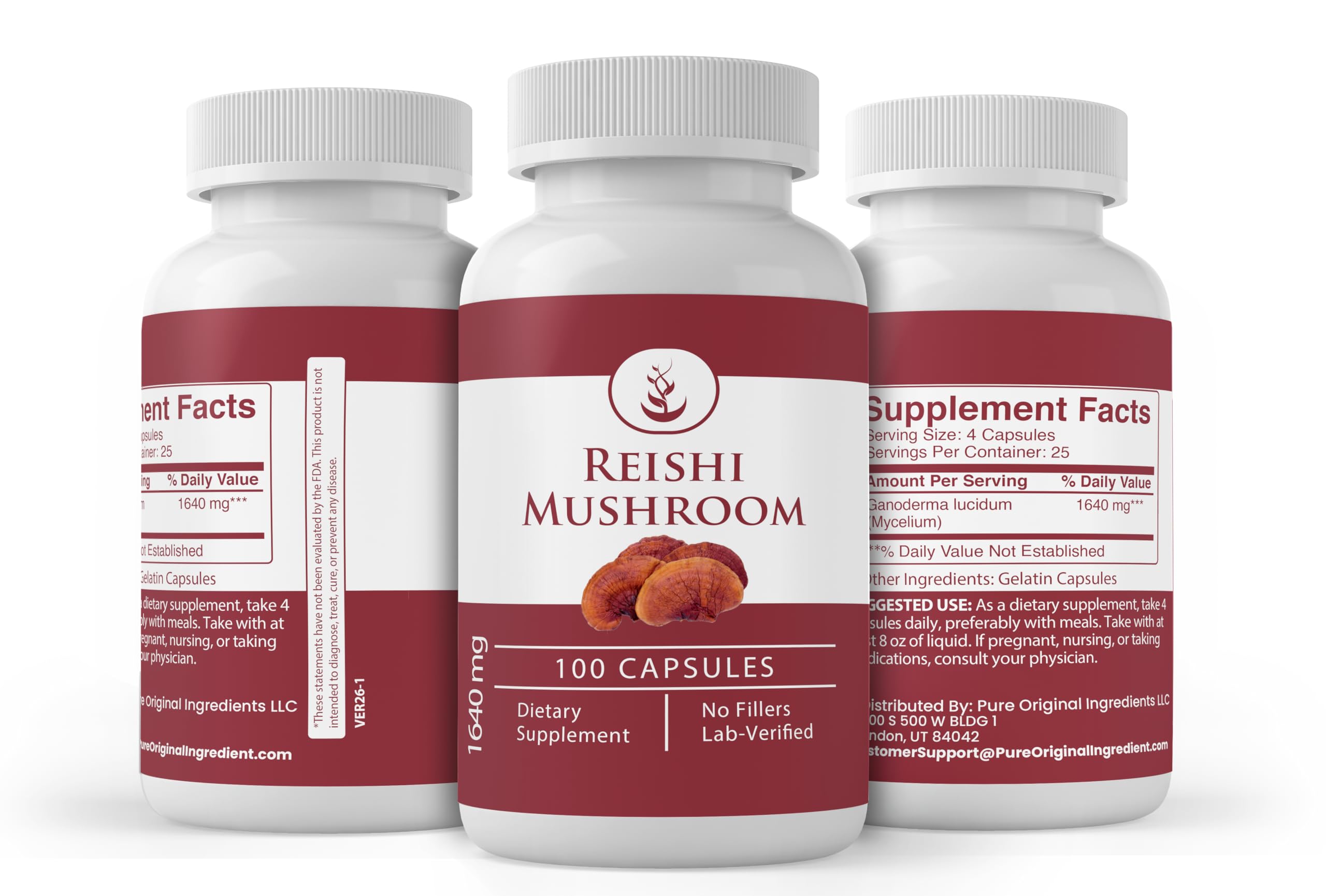 PURE ORIGINAL INGREDIENTS Reishi Mushroom Capsules with a measuring spoon