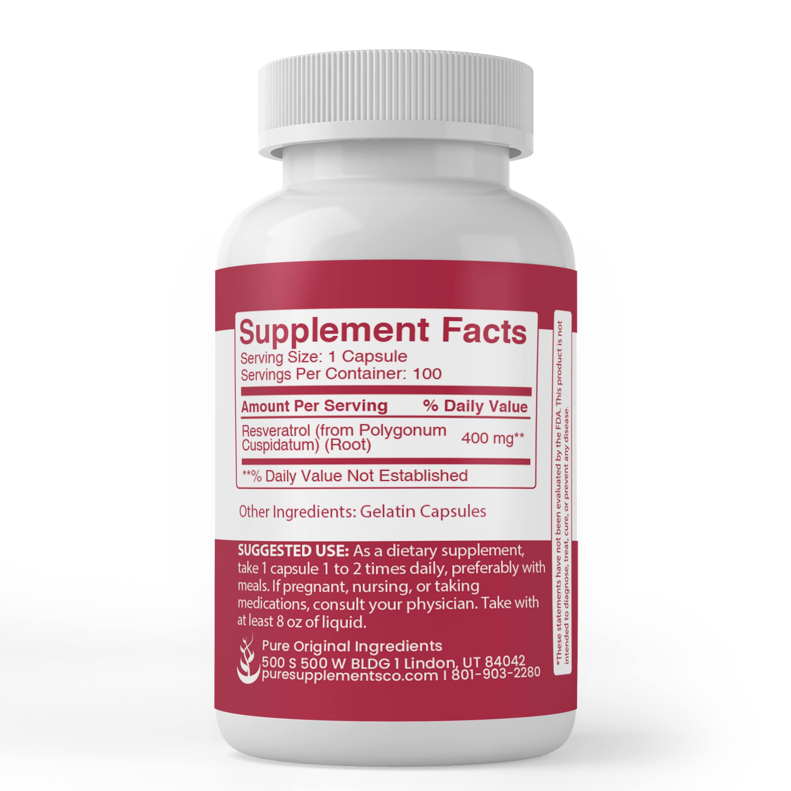 PURE ORIGINAL INGREDIENTS Resveratrol Capsules packaging