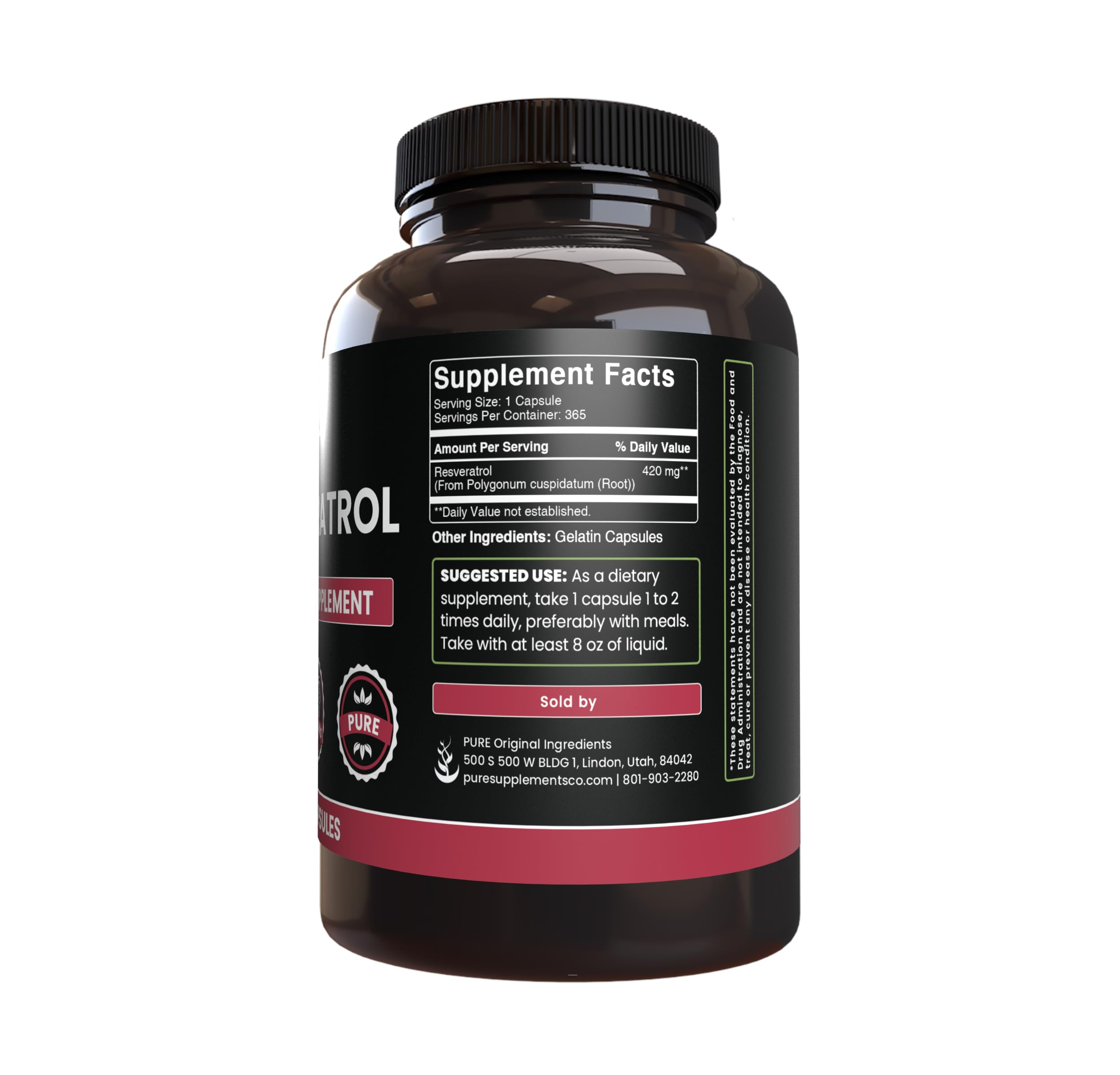 PURE ORIGINAL INGREDIENTS Resveratrol Capsules packaging