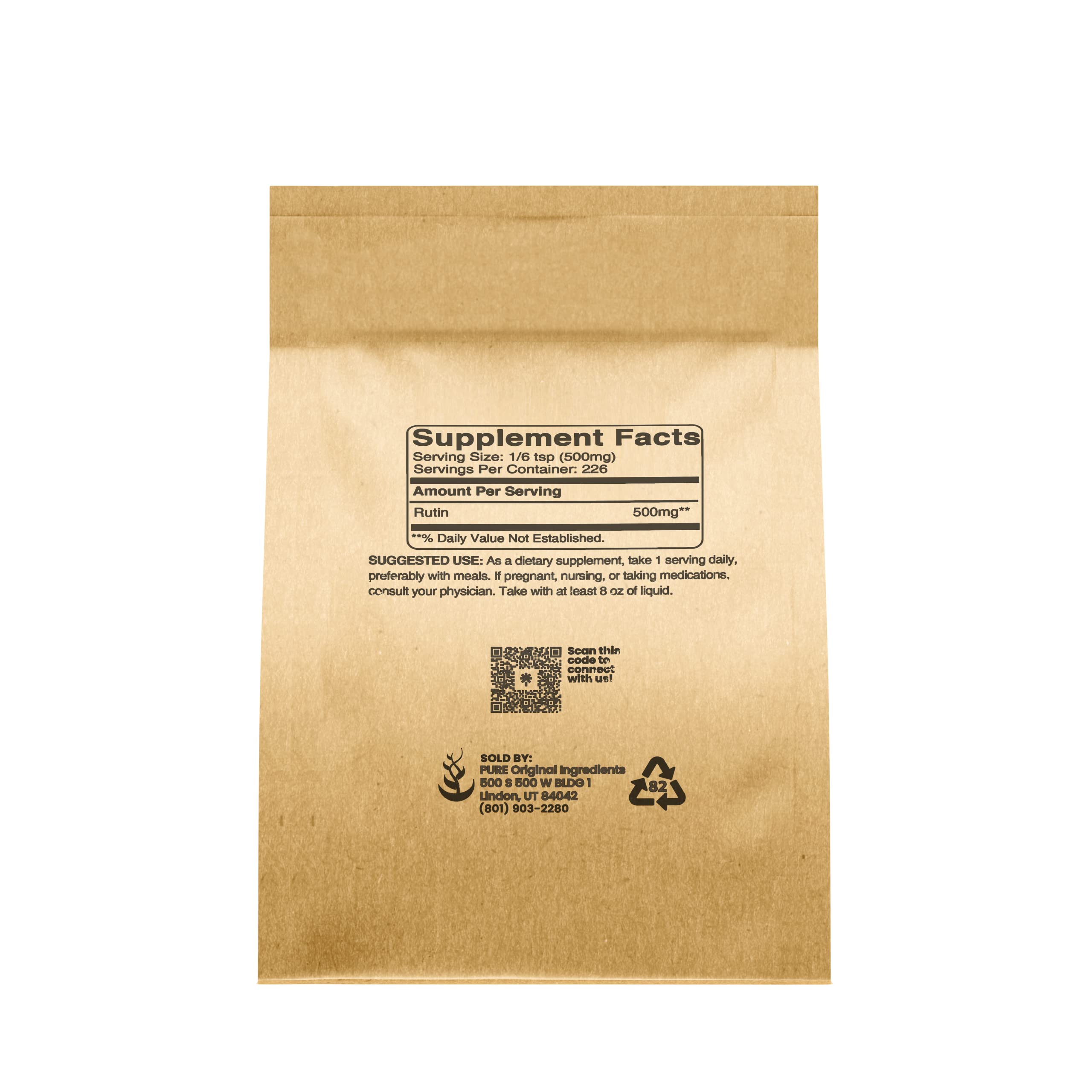 PURE ORIGINAL INGREDIENTS Rutin supplement side view with details