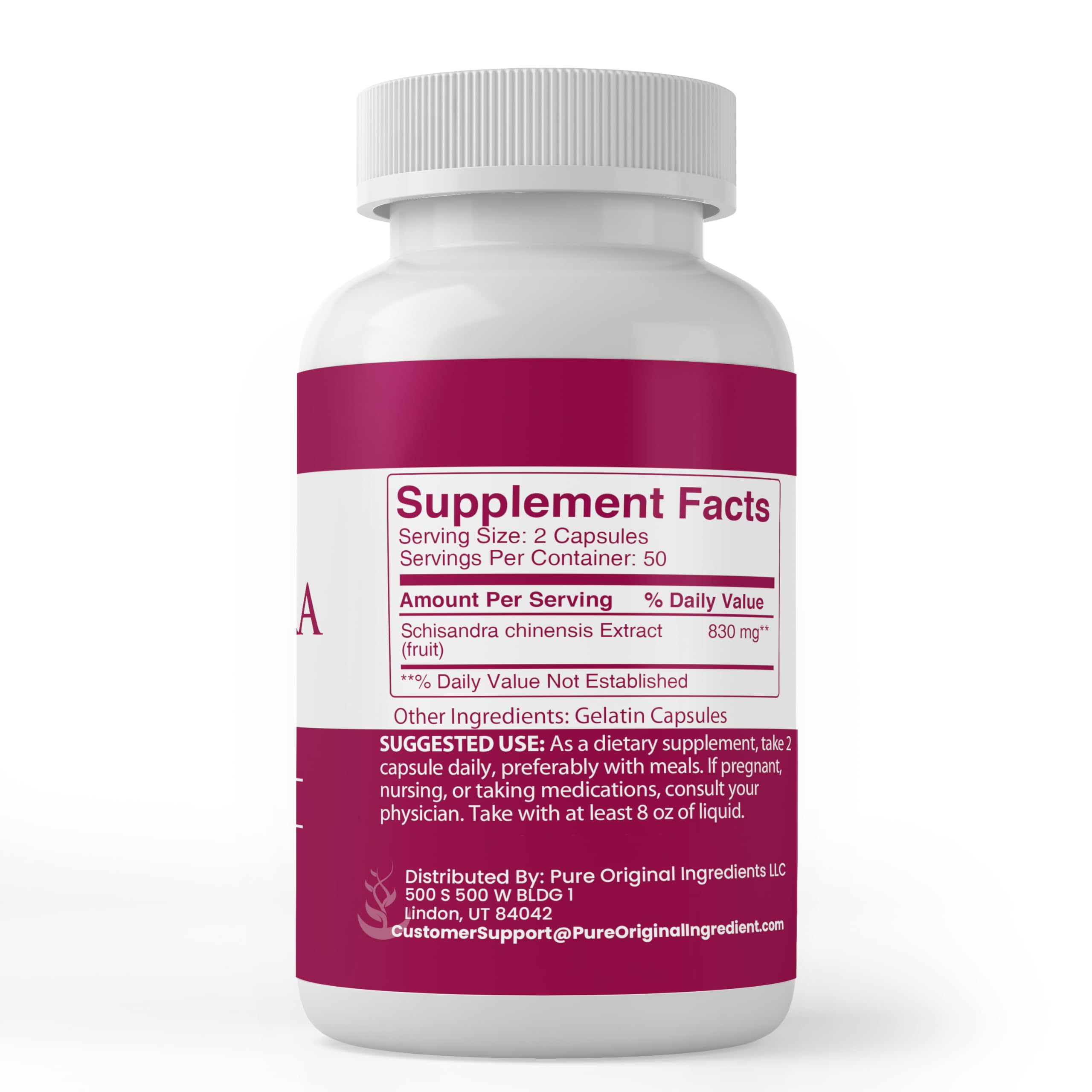 PURE ORIGINAL INGREDIENTS Schisandra Extract capsules on a wooden surface