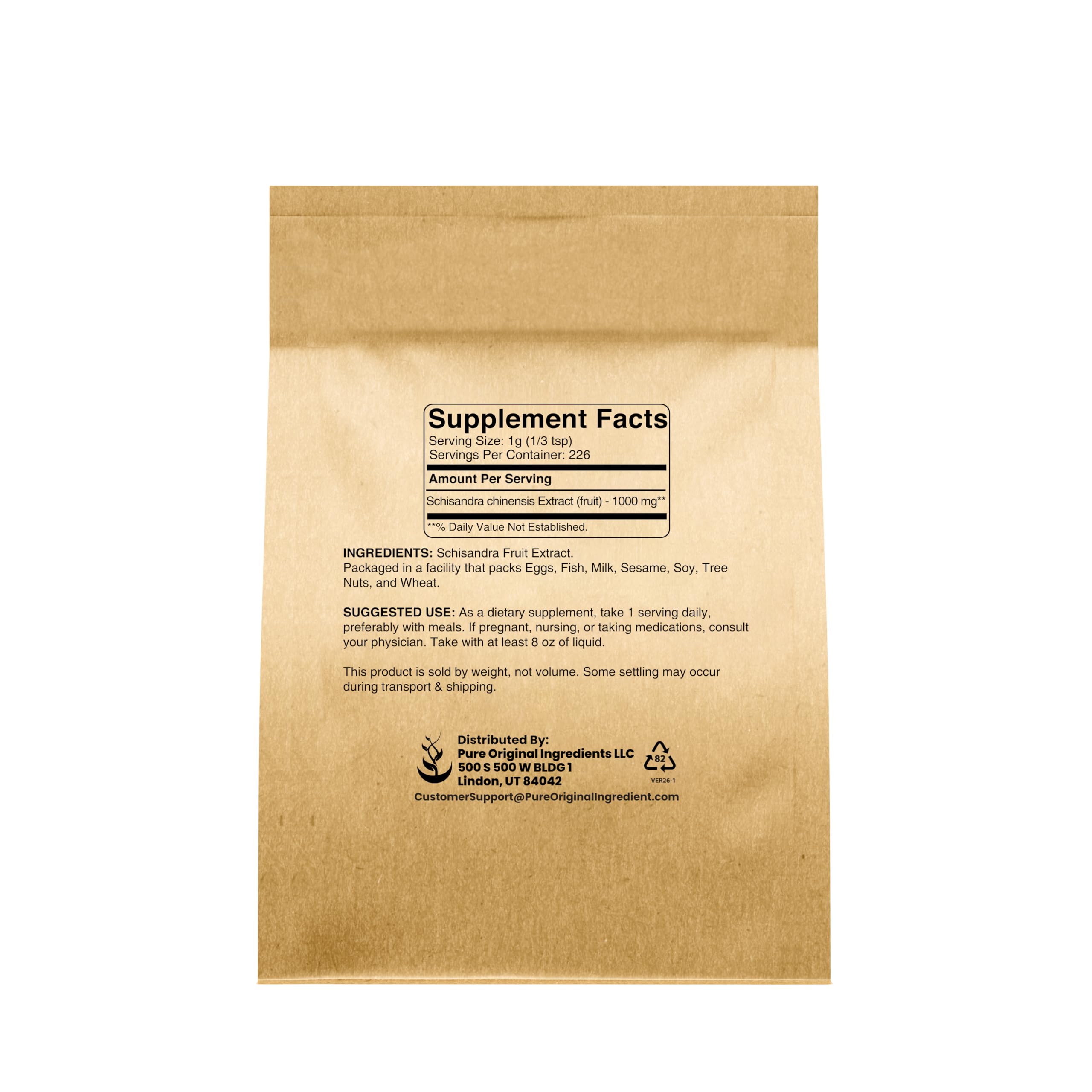 PURE ORIGINAL INGREDIENTS Schisandra Extract Powder back view with ingredient details