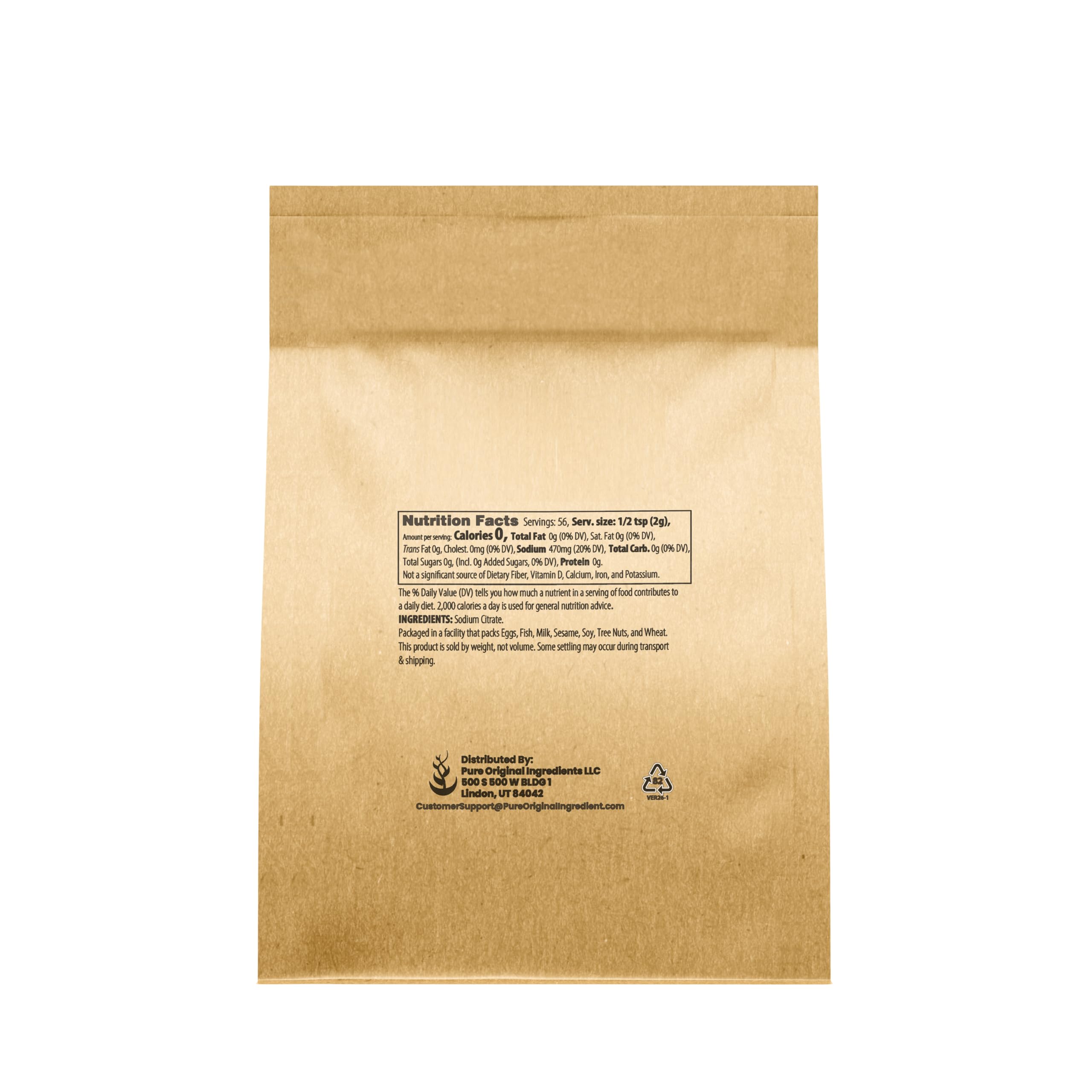 PURE ORIGINAL INGREDIENTS Sodium Citrate 118g packaging