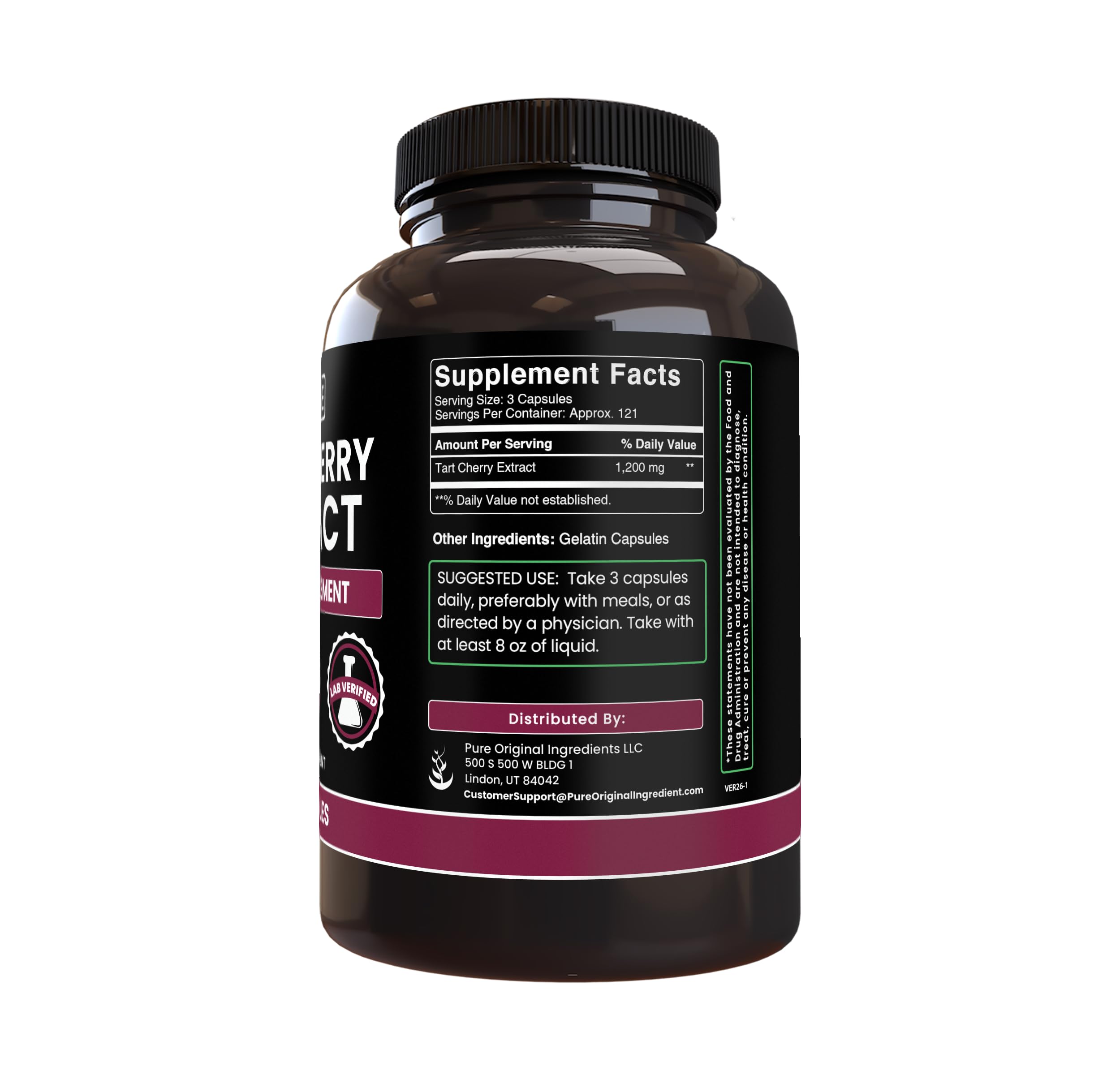 PURE ORIGINAL INGREDIENTS Tart Cherry Extract Capsules side view