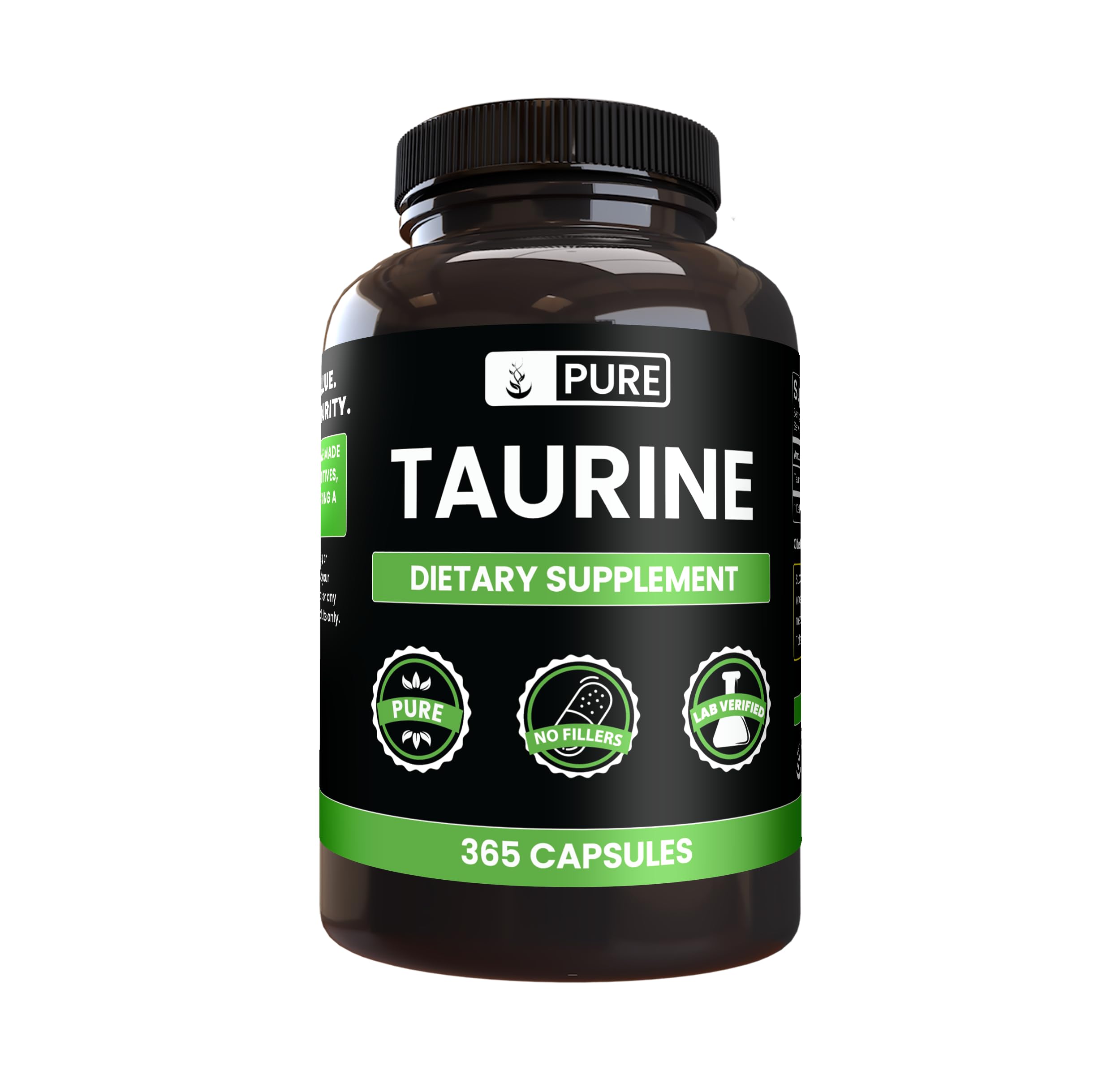 PURE ORIGINAL INGREDIENTS Taurine Capsules 180 Count front view
