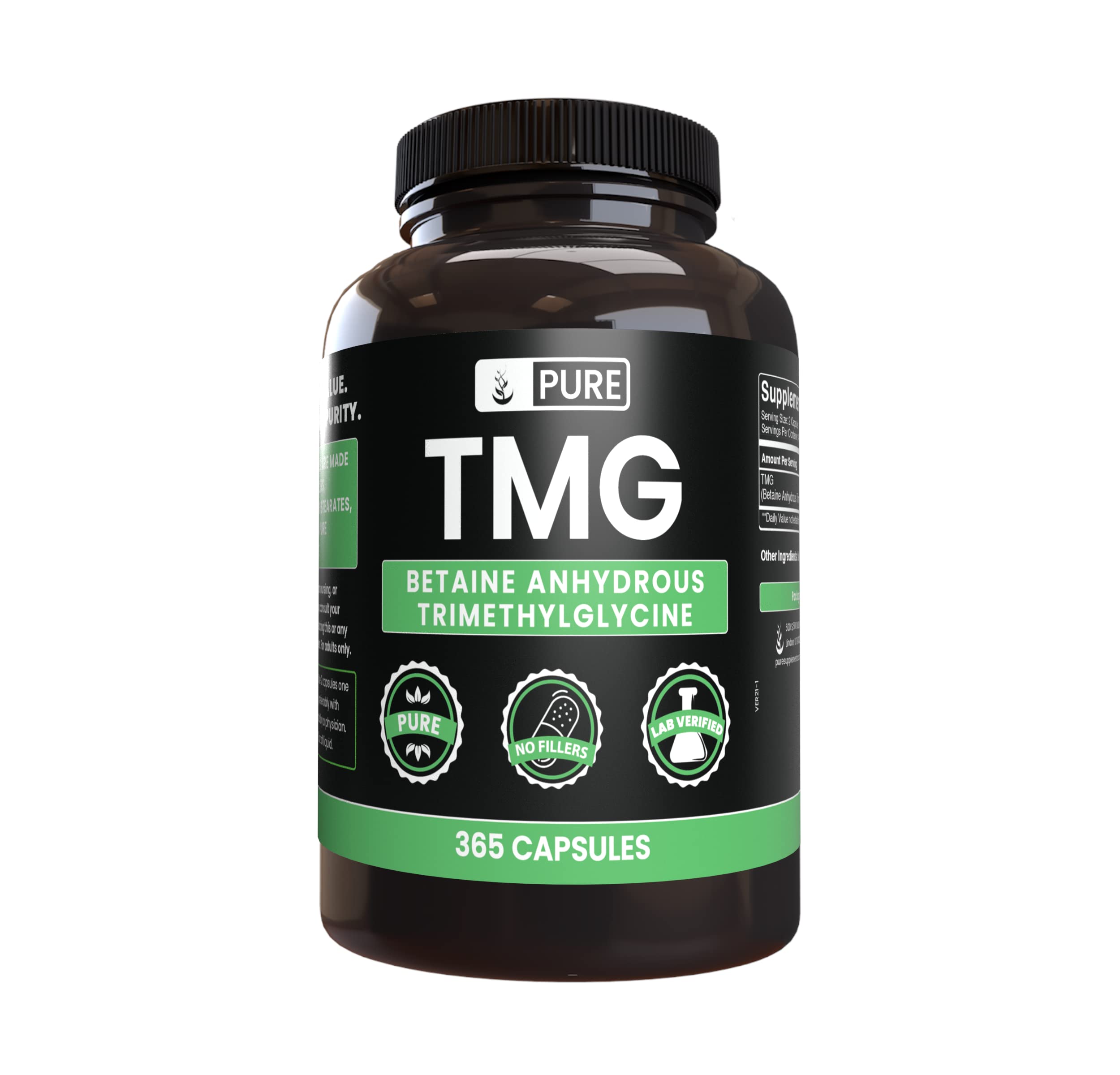 PURE ORIGINAL INGREDIENTS TMG Capsules 180 count front view