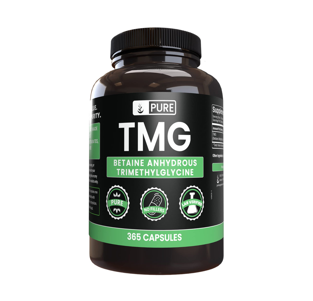 PURE ORIGINAL INGREDIENTS TMG Capsules 180 count front view
