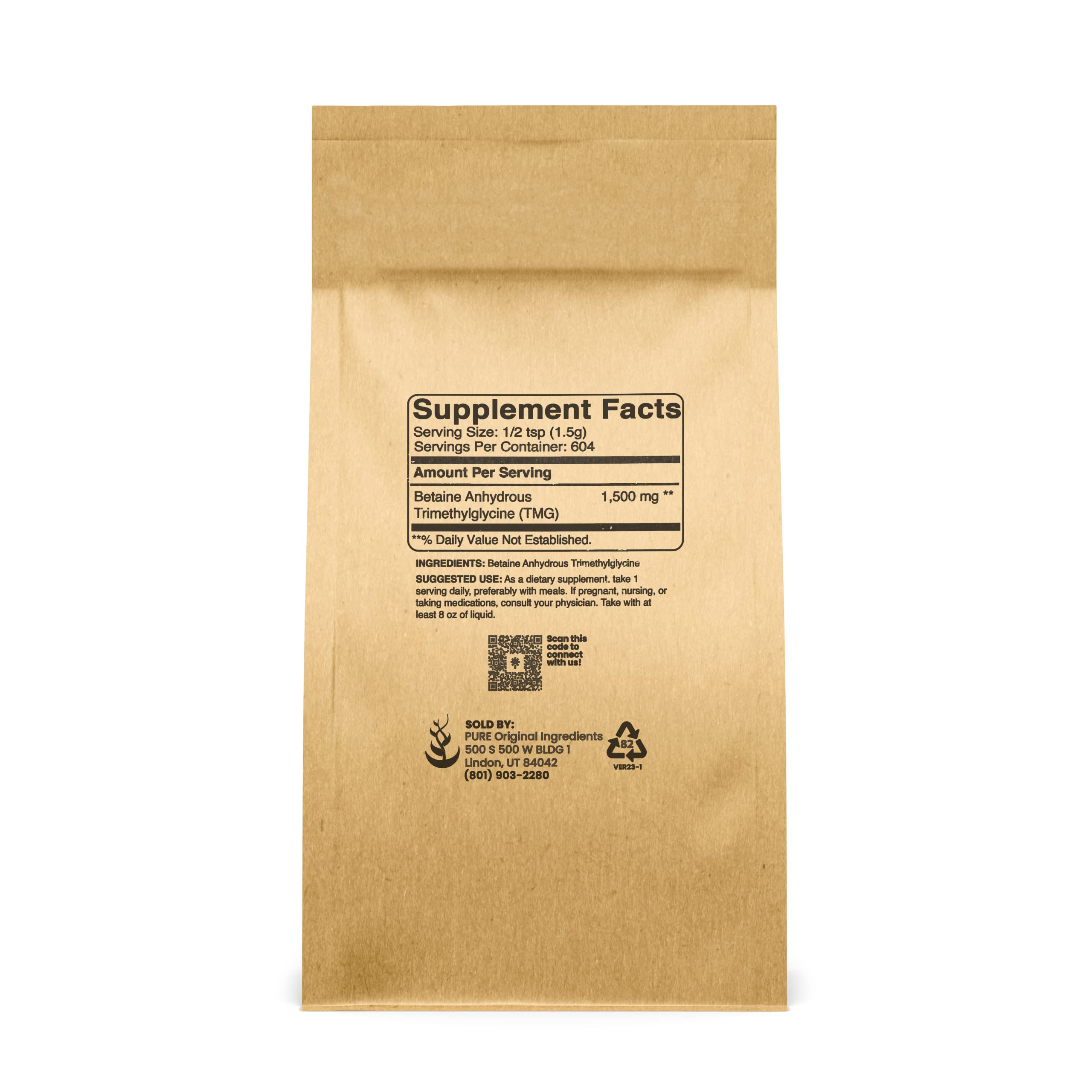 PURE ORIGINAL INGREDIENTS TMG Powder 948g packaging details