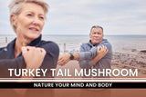 PURE ORIGINAL INGREDIENTS Turkey Tail Mushroom Capsules on a wooden table