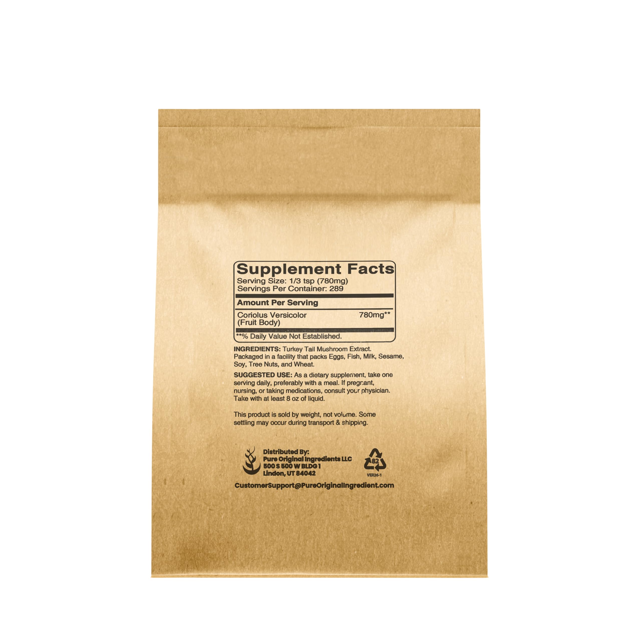 PURE ORIGINAL INGREDIENTS Turkey Tail Mushroom Powder packaging details