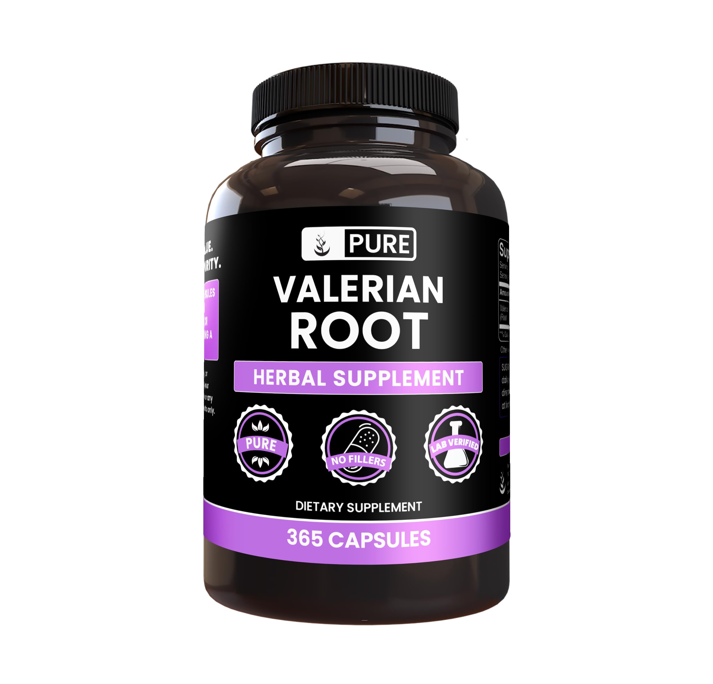 PURE ORIGINAL INGREDIENTS Valerian Root Capsules bottle front view