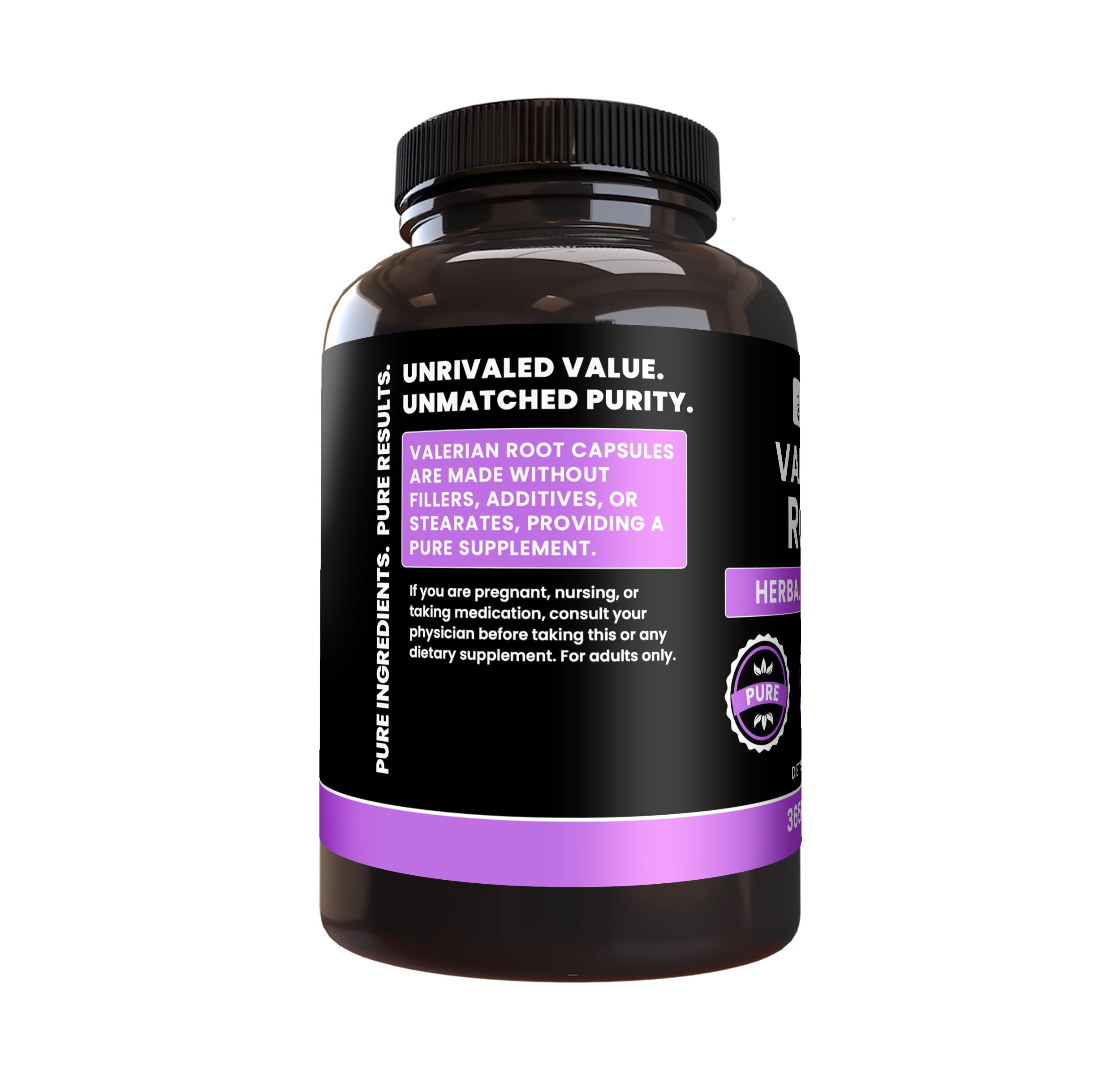 PURE ORIGINAL INGREDIENTS Valerian Root Capsules side view
