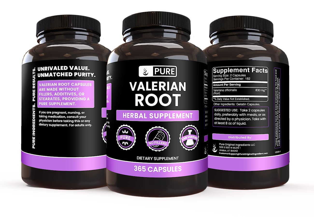 PURE ORIGINAL INGREDIENTS Valerian Root Capsules with measuring spoon