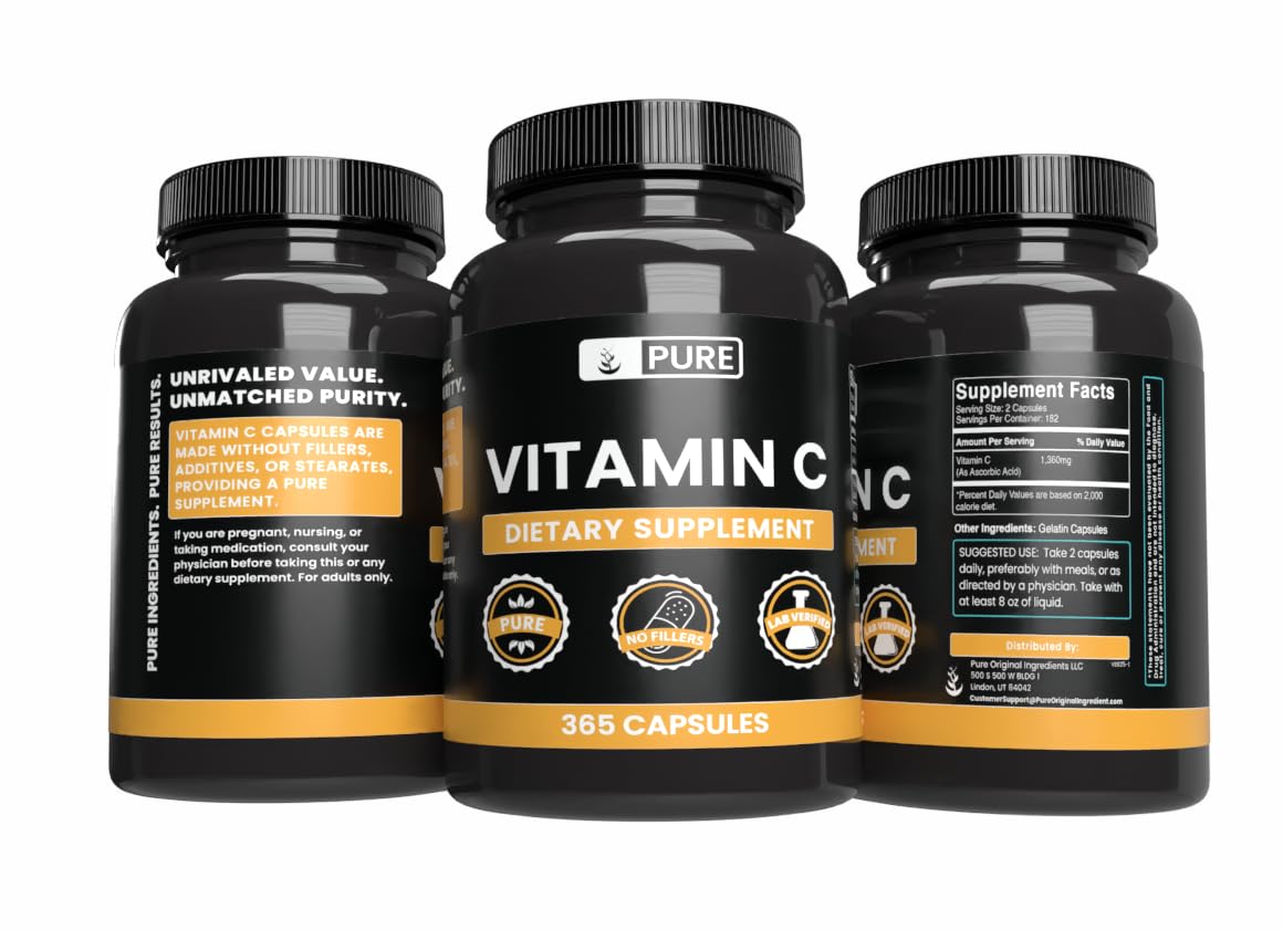 PURE ORIGINAL INGREDIENTS Vitamin C Capsules close-up