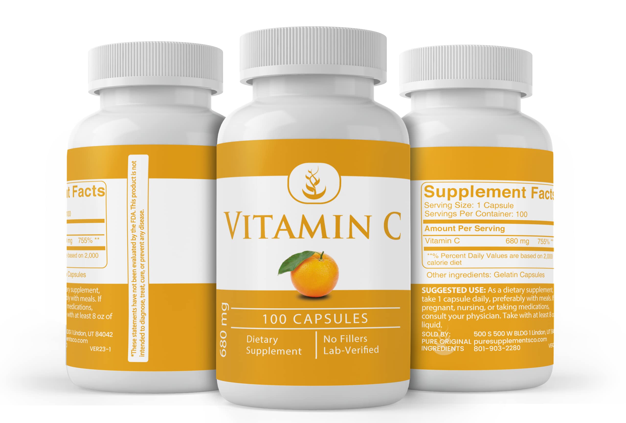 PURE ORIGINAL INGREDIENTS Vitamin C Capsules close-up of ingredients