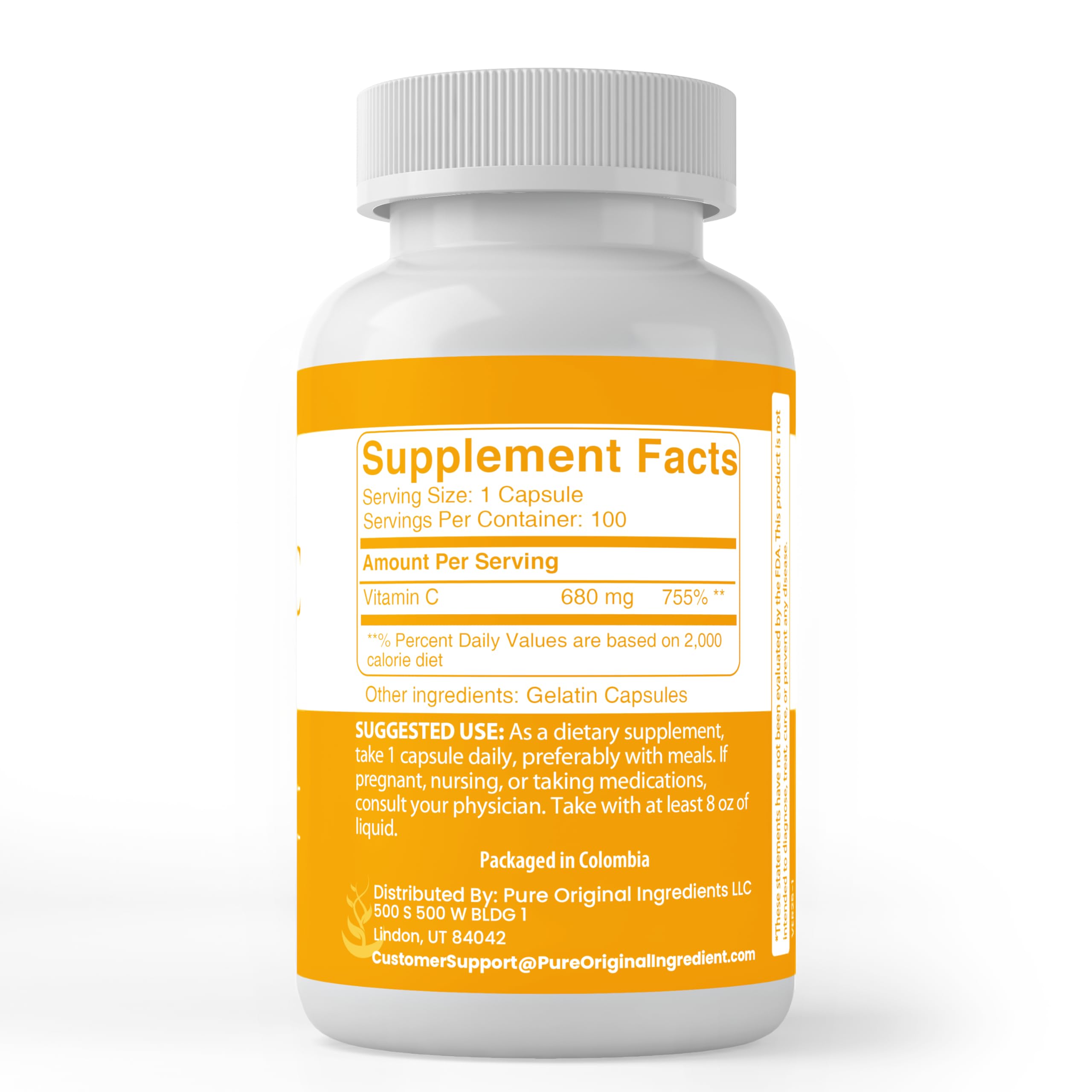 PURE ORIGINAL INGREDIENTS Vitamin C Capsules packaging