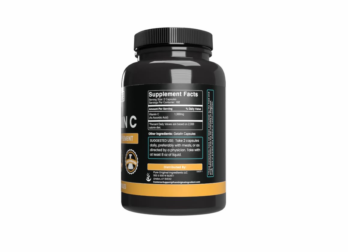 PURE ORIGINAL INGREDIENTS Vitamin C Capsules side view