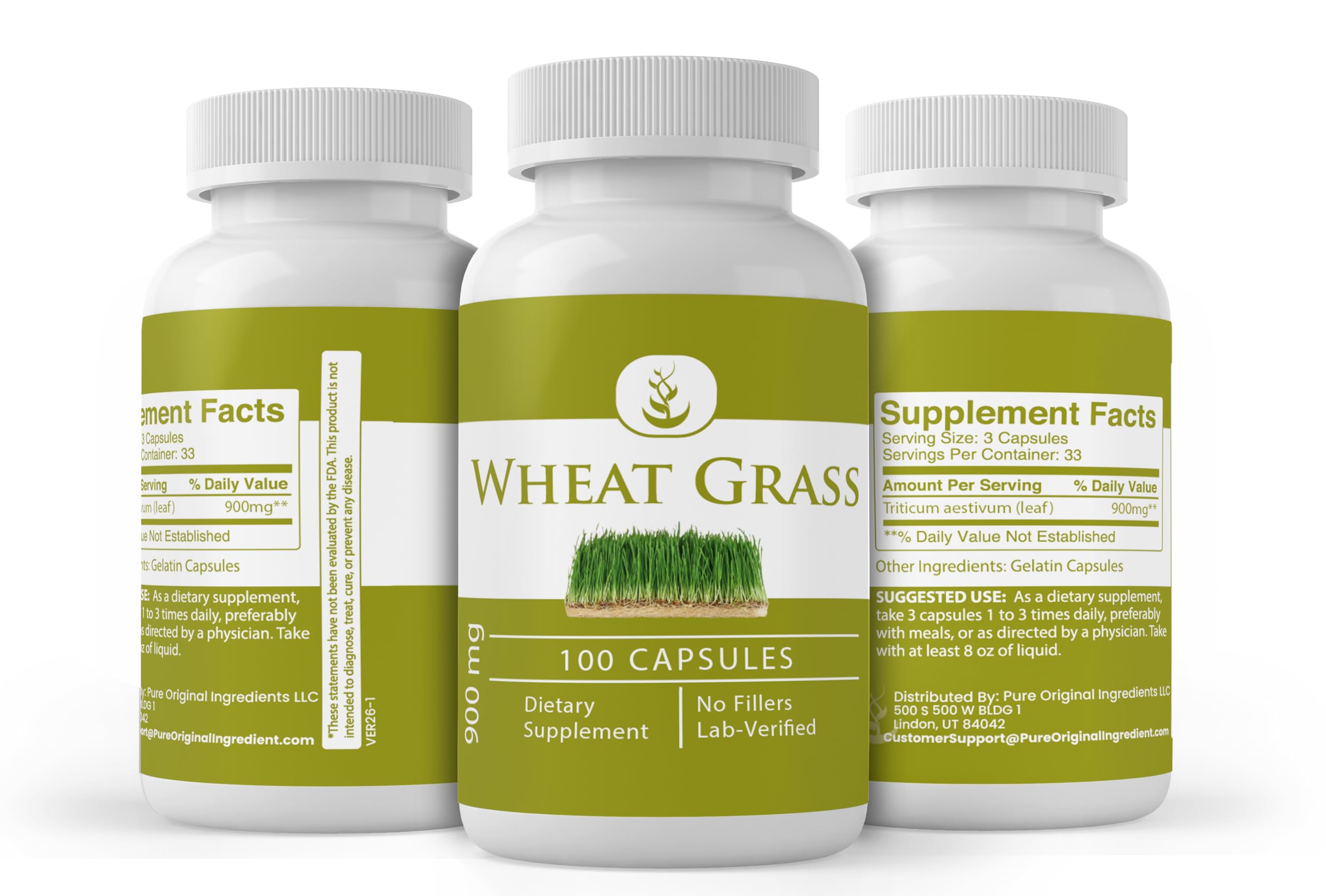 PURE ORIGINAL INGREDIENTS Wheat Grass Capsules close-up
