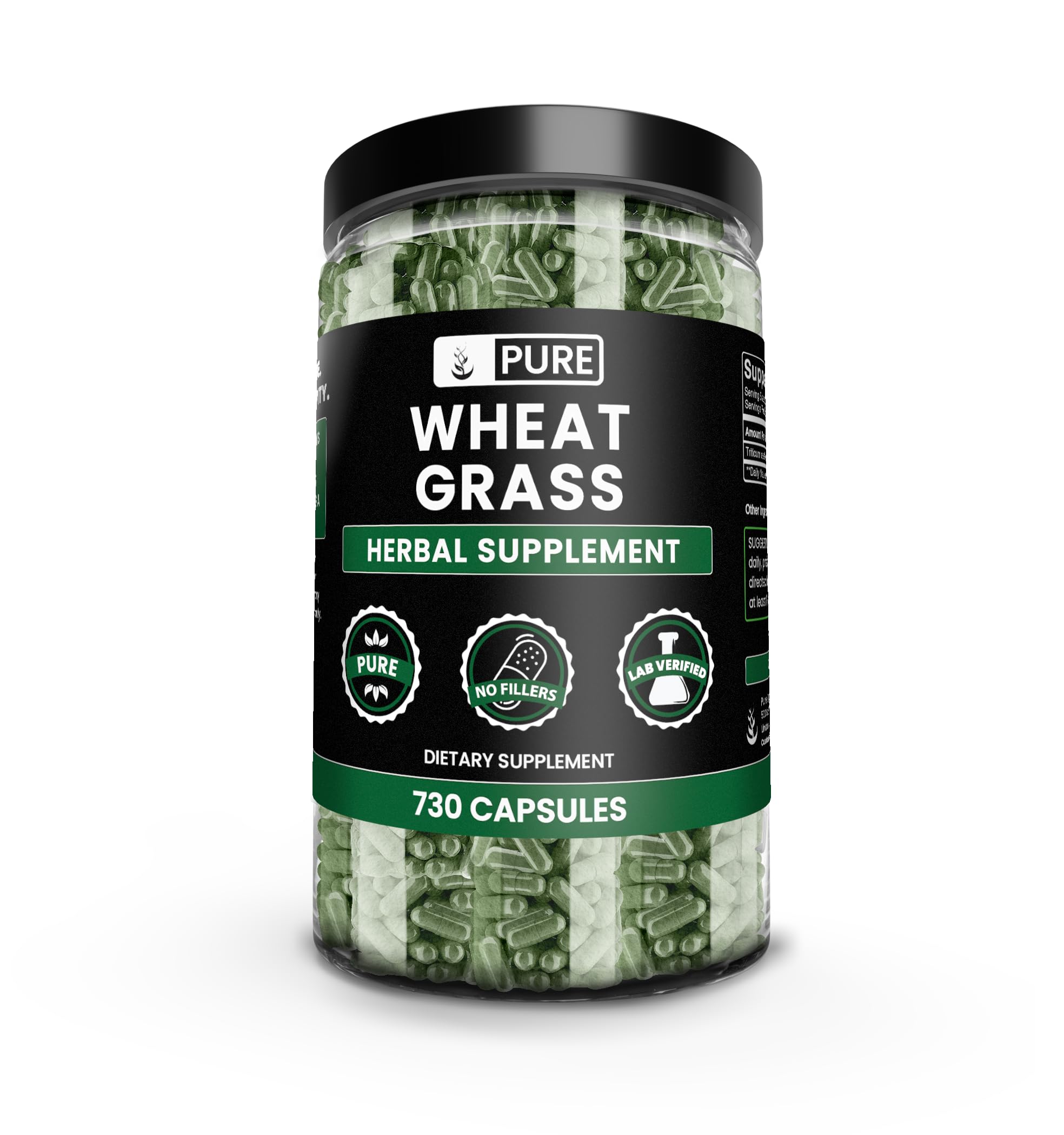 PURE ORIGINAL INGREDIENTS Wheat Grass Capsules front view