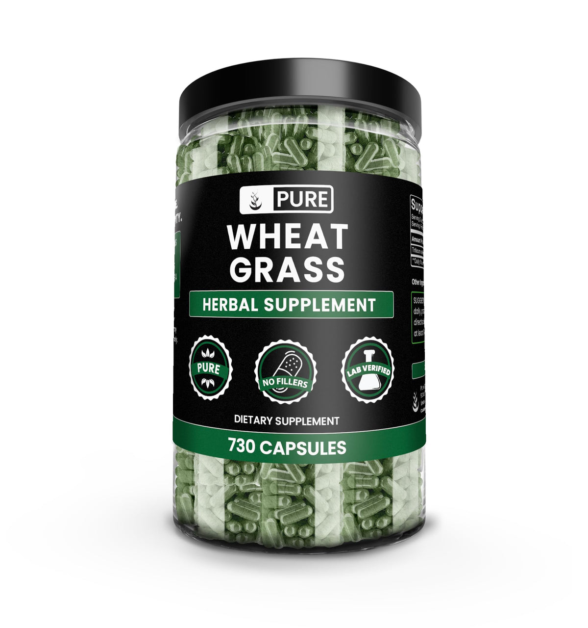 PURE ORIGINAL INGREDIENTS Wheat Grass Capsules front view