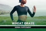 PURE ORIGINAL INGREDIENTS Wheat Grass Capsules on a wooden table