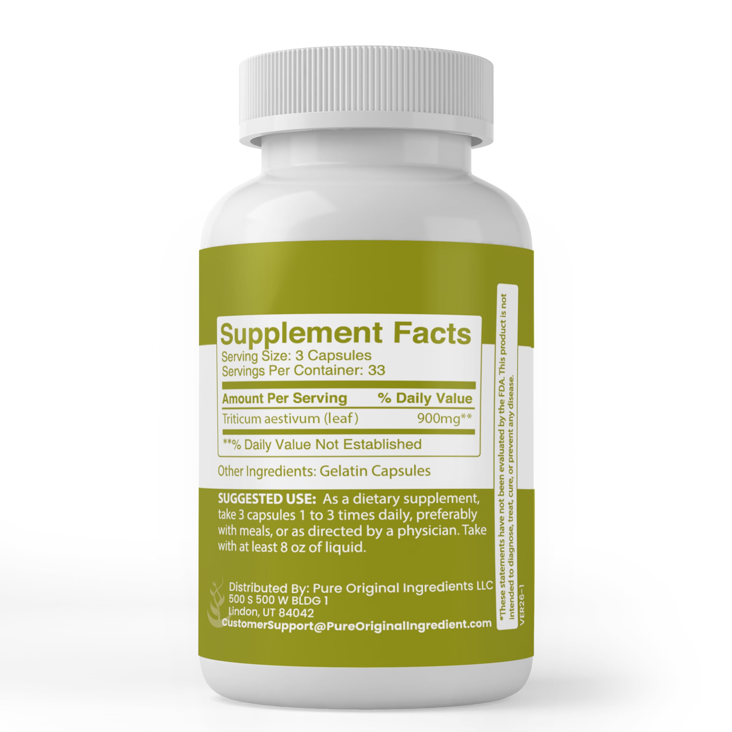 PURE ORIGINAL INGREDIENTS Wheat Grass Capsules packaging