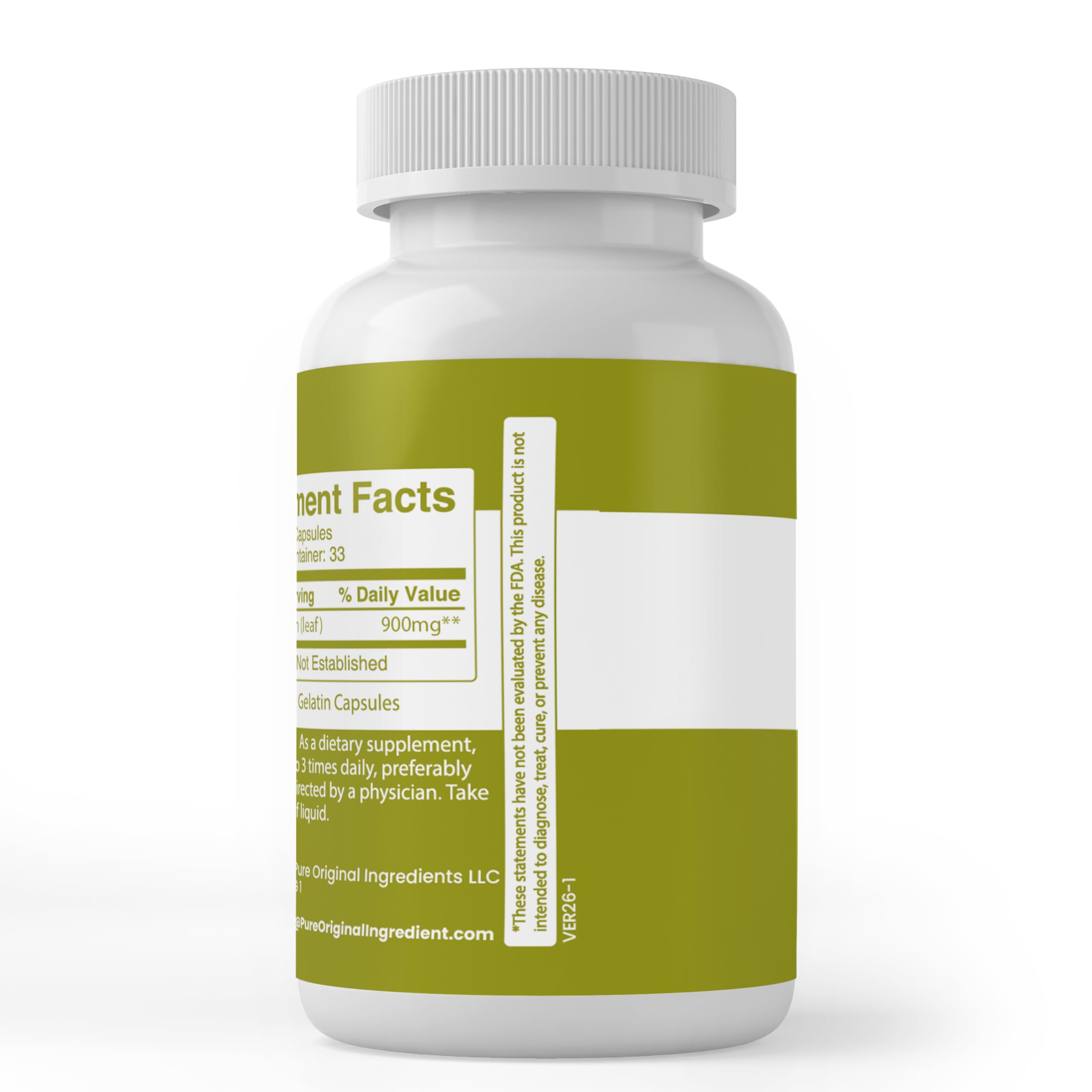PURE ORIGINAL INGREDIENTS Wheat Grass Capsules side view