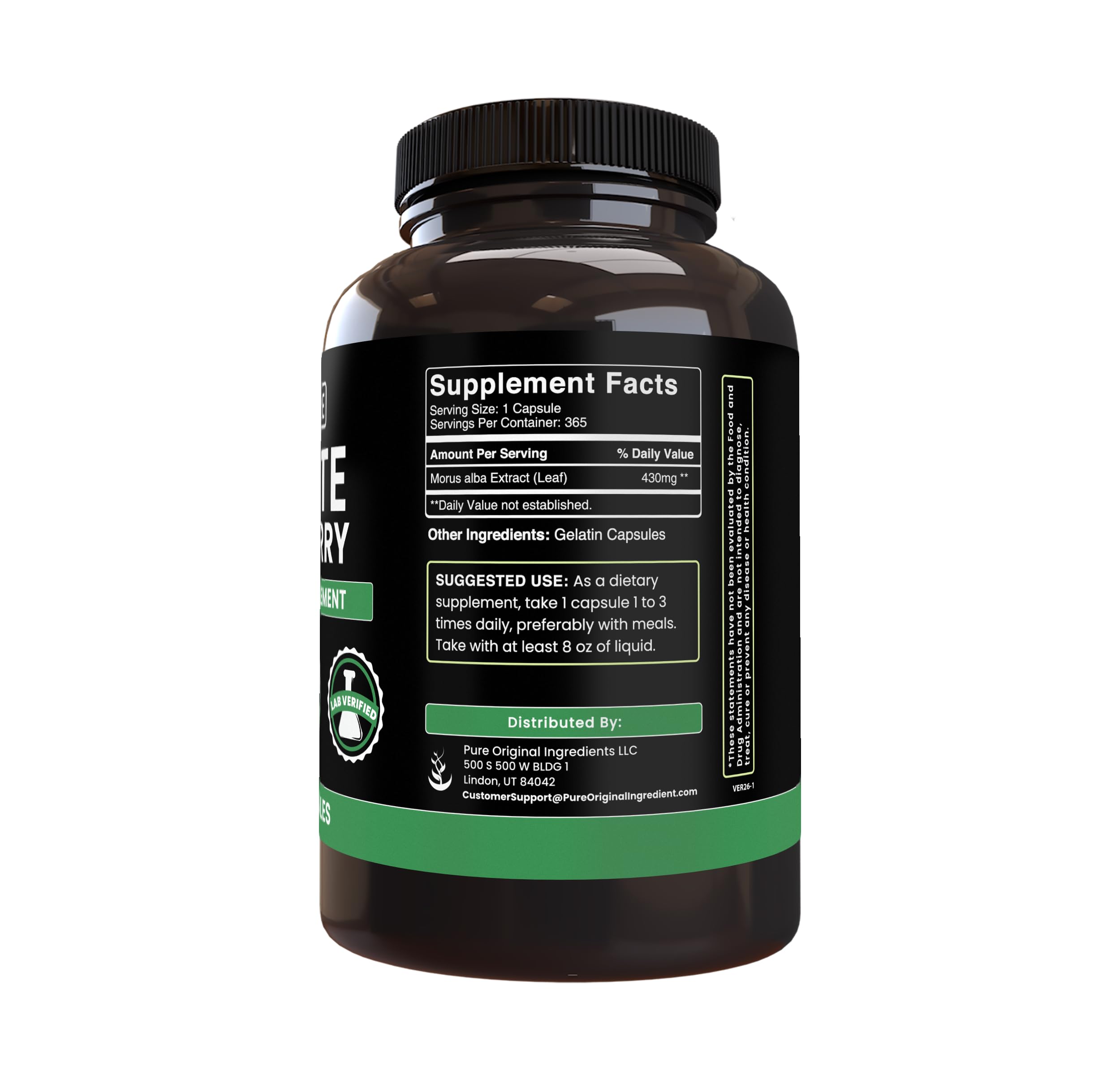 PURE ORIGINAL INGREDIENTS White Mulberry Capsules bottle with label