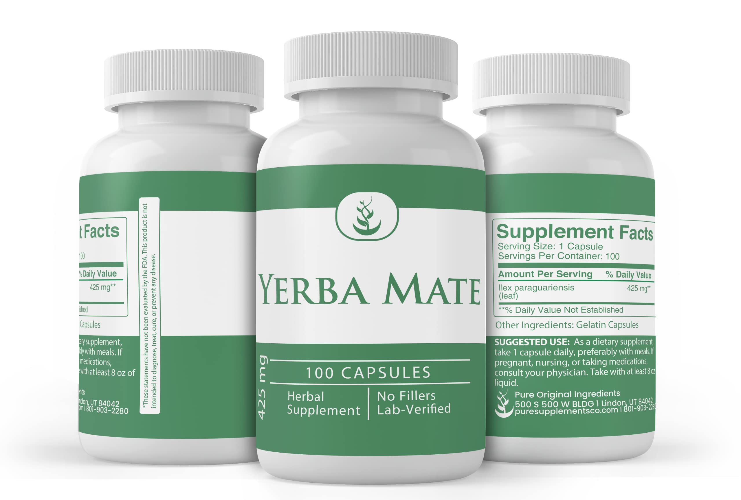 PURE ORIGINAL INGREDIENTS Yerba Mate Capsules on a wooden table