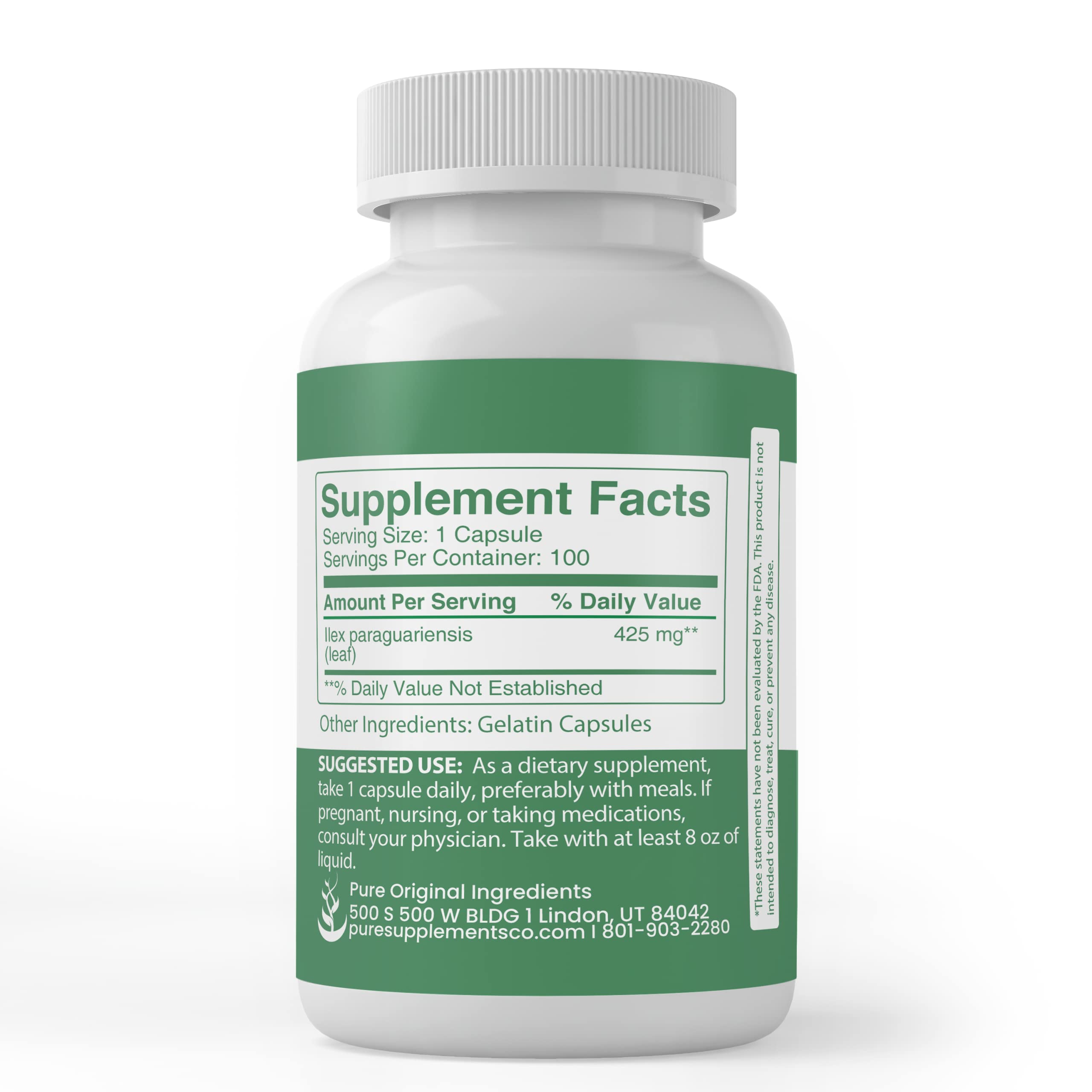 PURE ORIGINAL INGREDIENTS Yerba Mate Capsules packaging