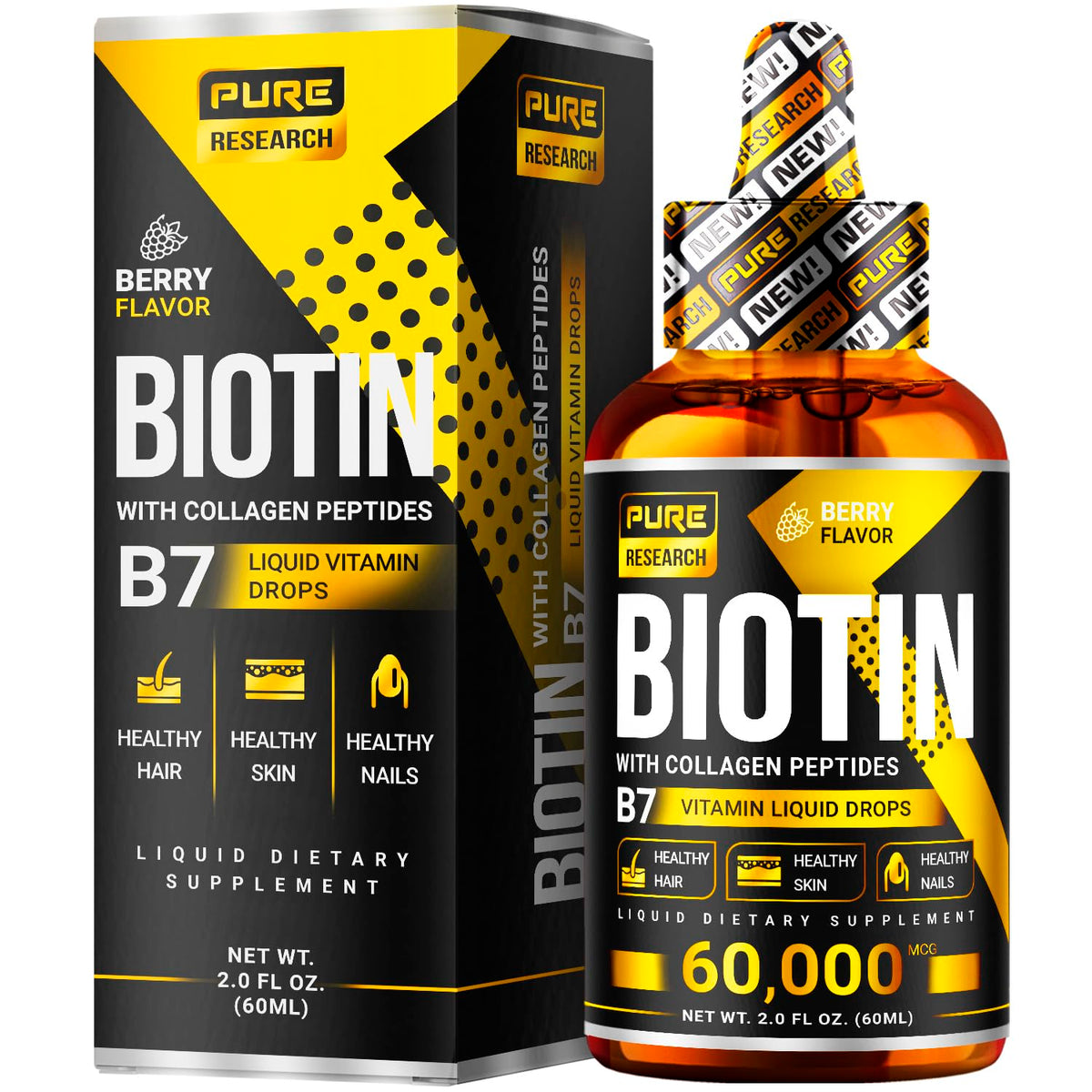 PURE RESEARCH Biotin Collagen Liquid Drops 57g berry flavour front view