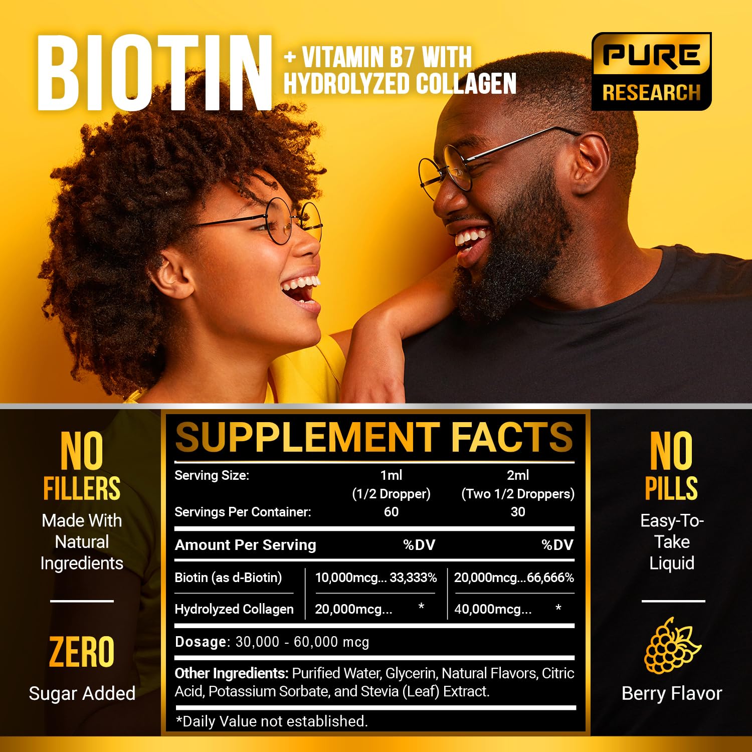 PURE RESEARCH Biotin Collagen Liquid Drops 57g on a wooden table
