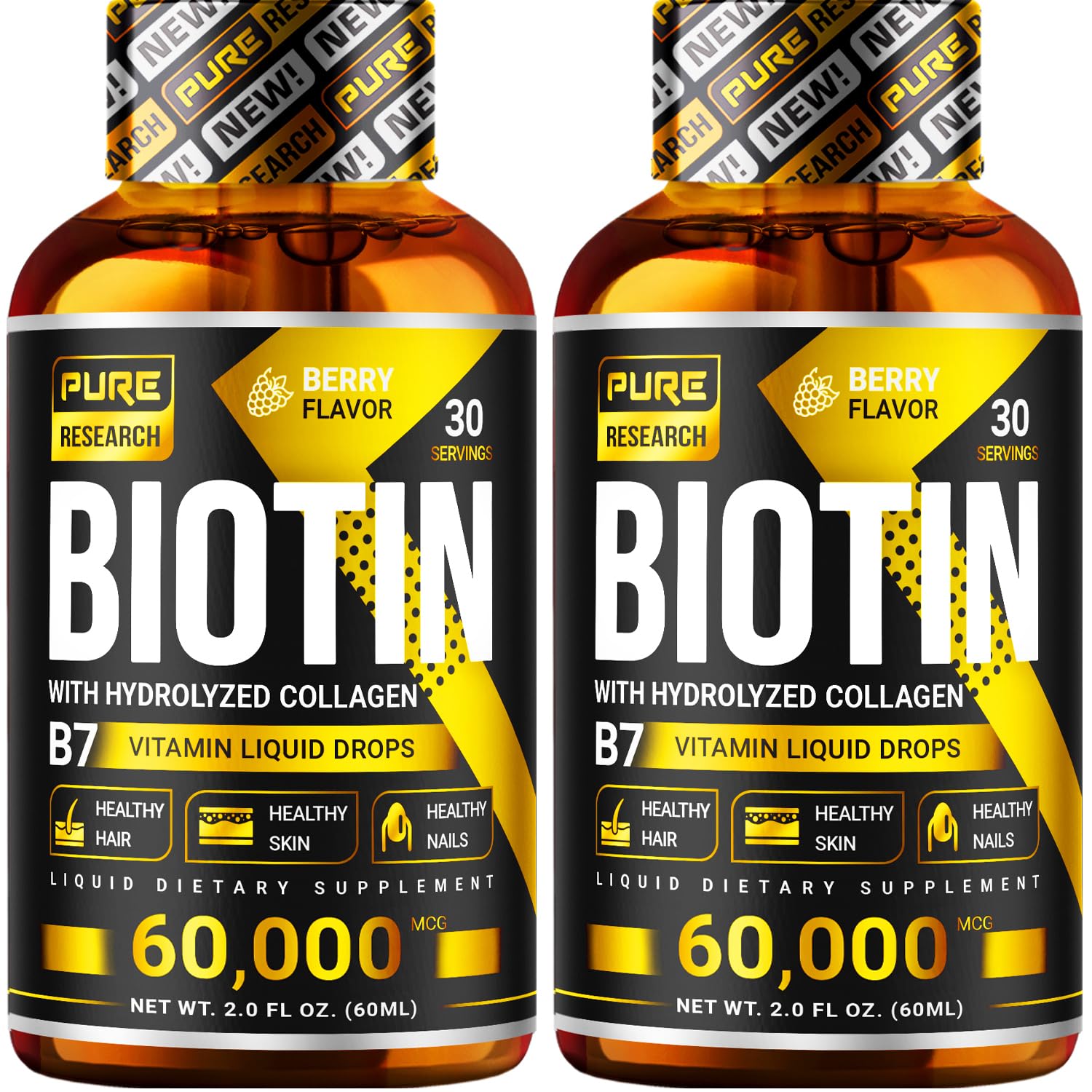 PURE RESEARCH Liquid Biotin Collagen Drops bottle front view