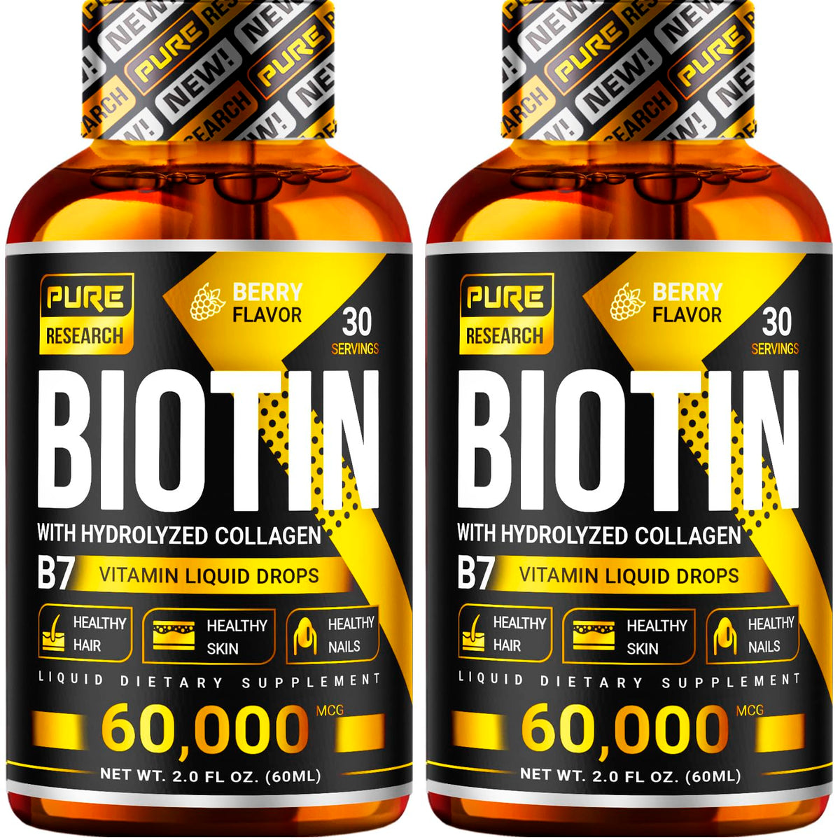 PURE RESEARCH Liquid Biotin Collagen Drops bottle front view