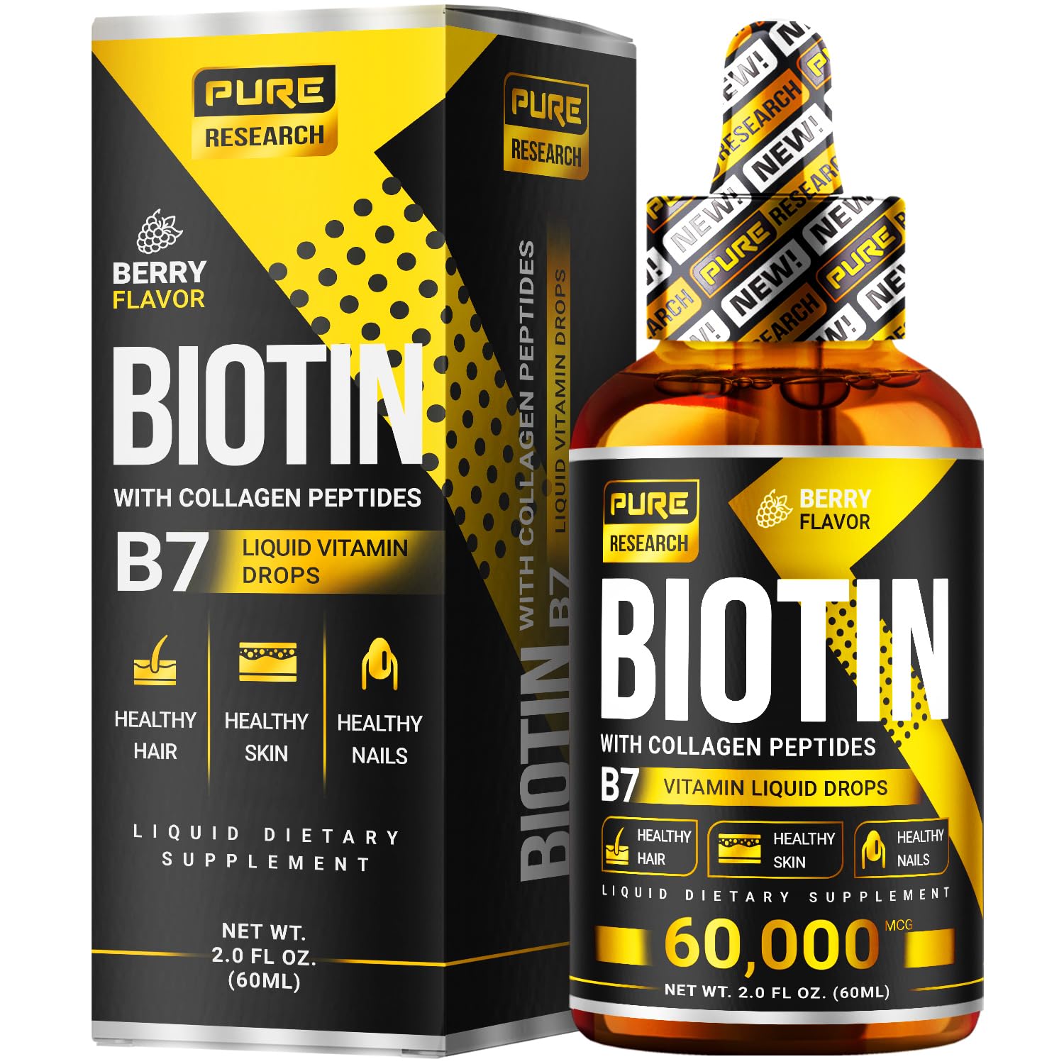 PURE RESEARCH Liquid Biotin Collagen Drops dosage measurement