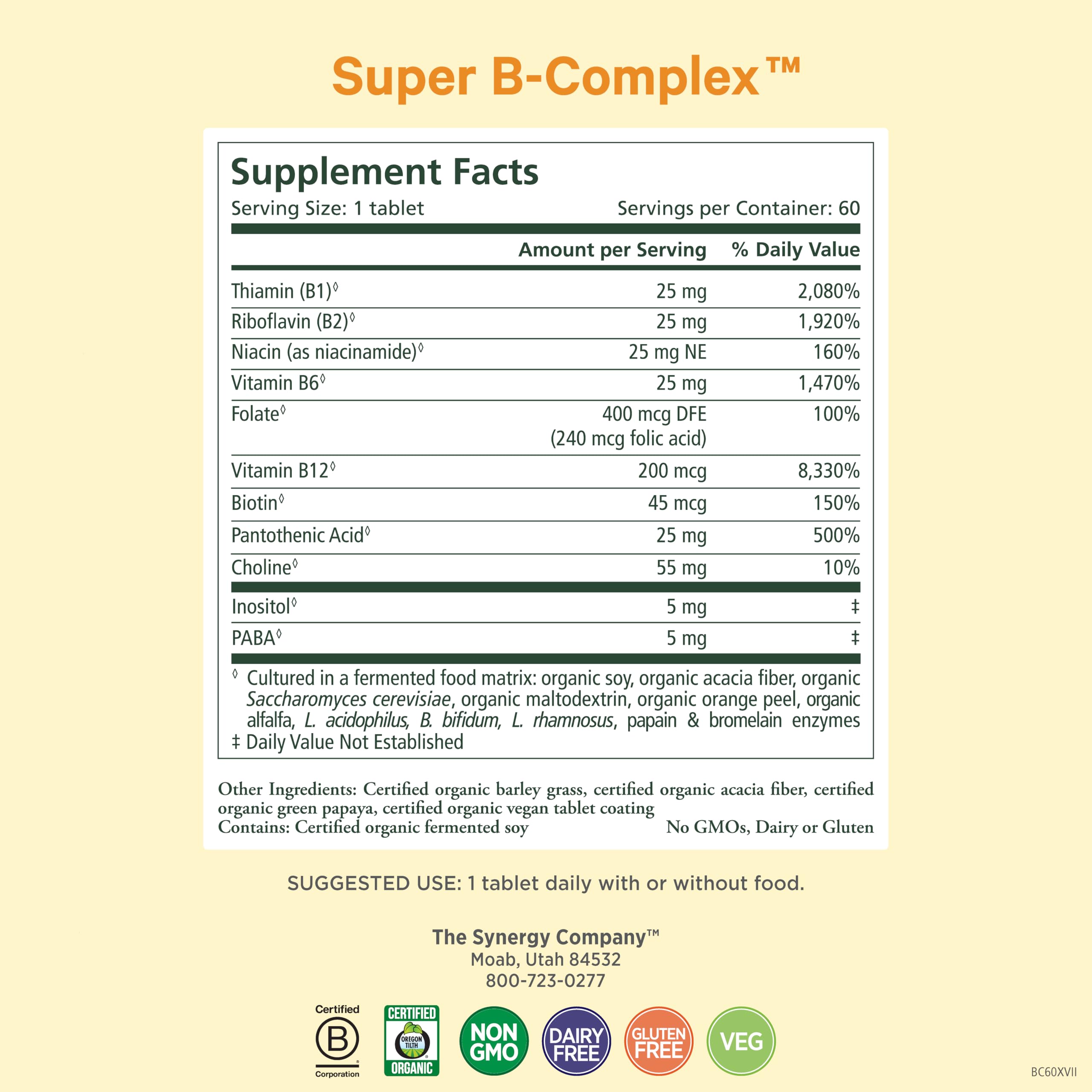 PURE SYNERGY B-Complex Vitamins bottle side view