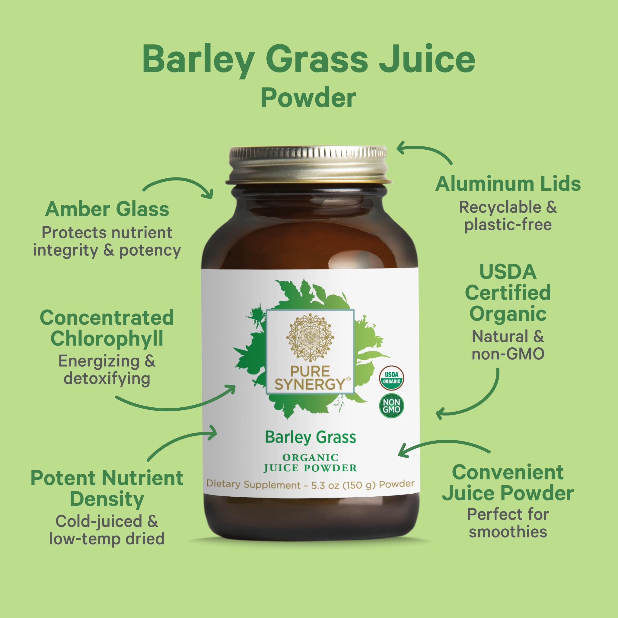 PURE SYNERGY Barley Grass Juice Powder 5.3 oz packaging