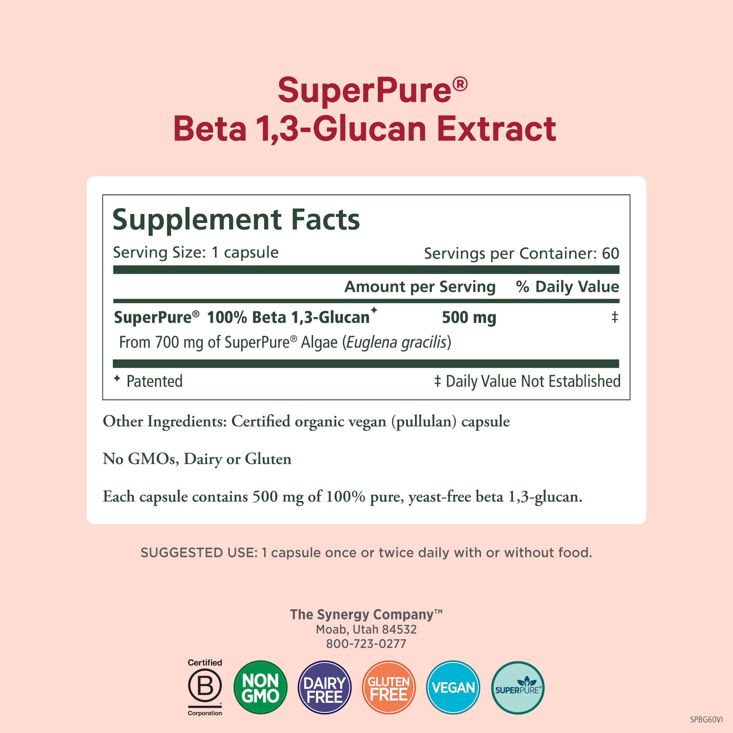 PURE SYNERGY Beta 1,3-Glucans Capsules side view