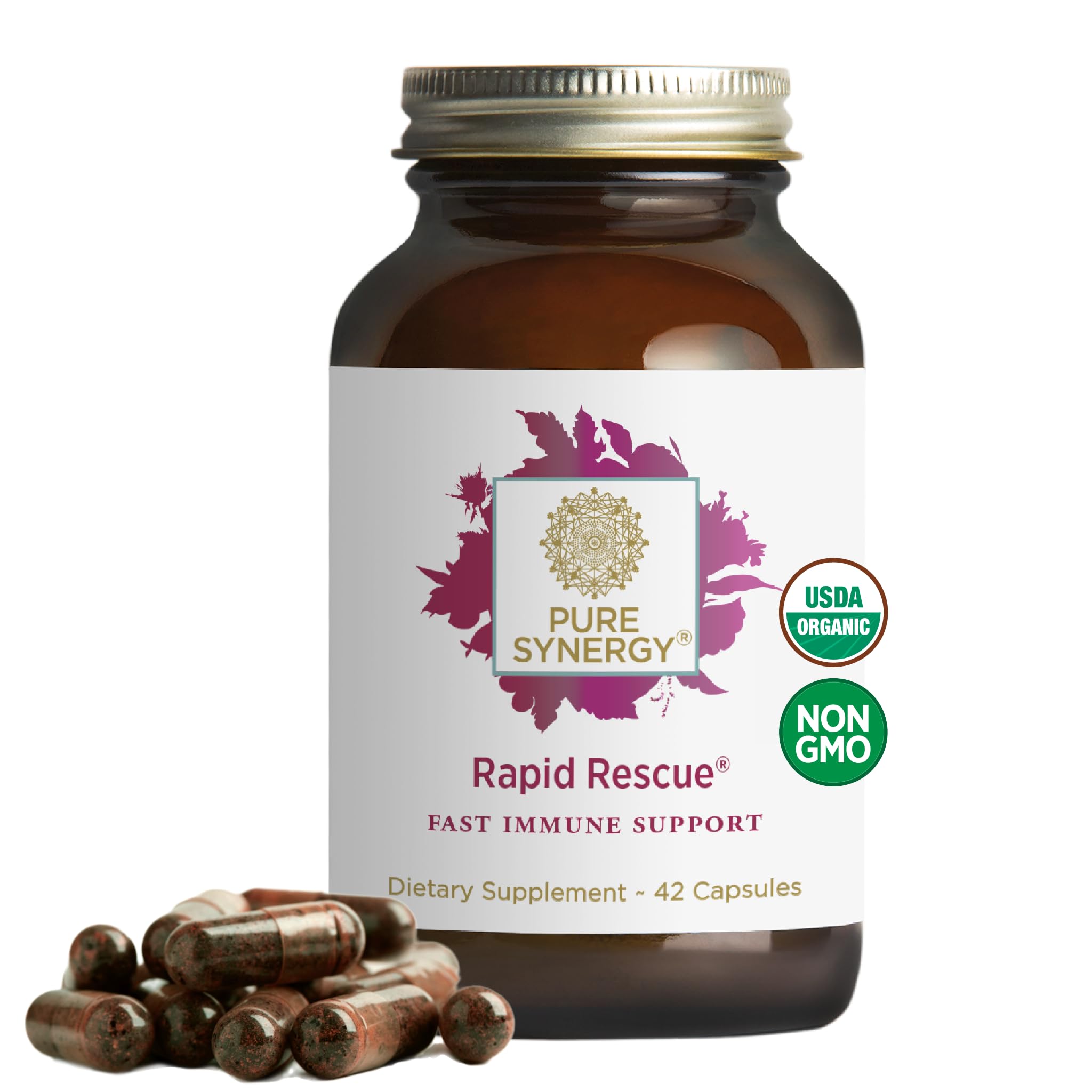 PURE SYNERGY Echinacea Rapid daily wellness Supplement 42 capsules front view