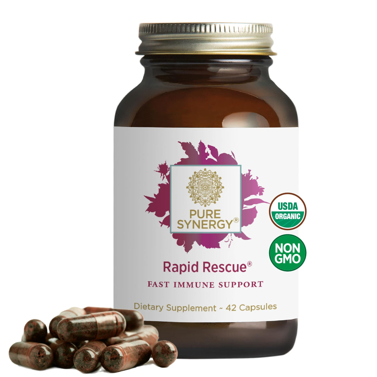 PURE SYNERGY Echinacea Rapid daily wellness Supplement 42 capsules front view