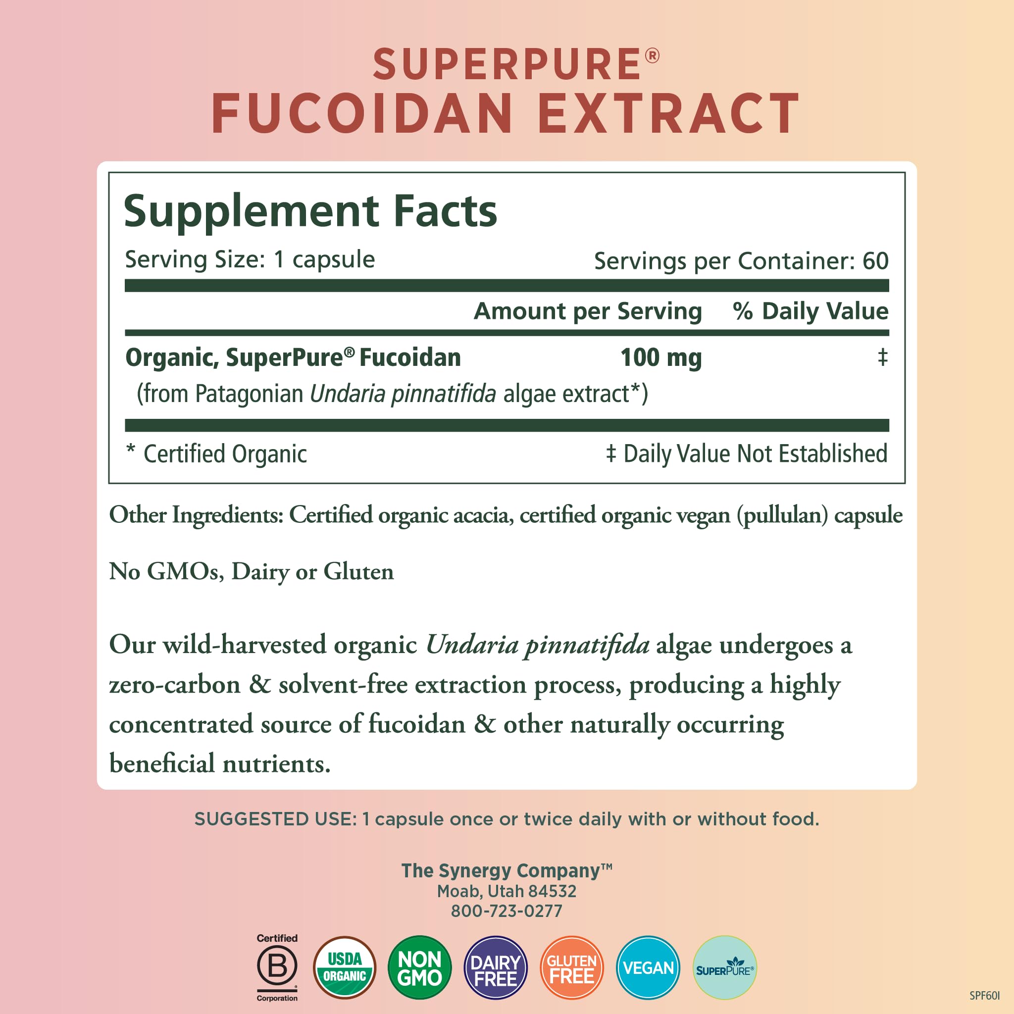 PURE SYNERGY Fucoidan Supplement bottle side view