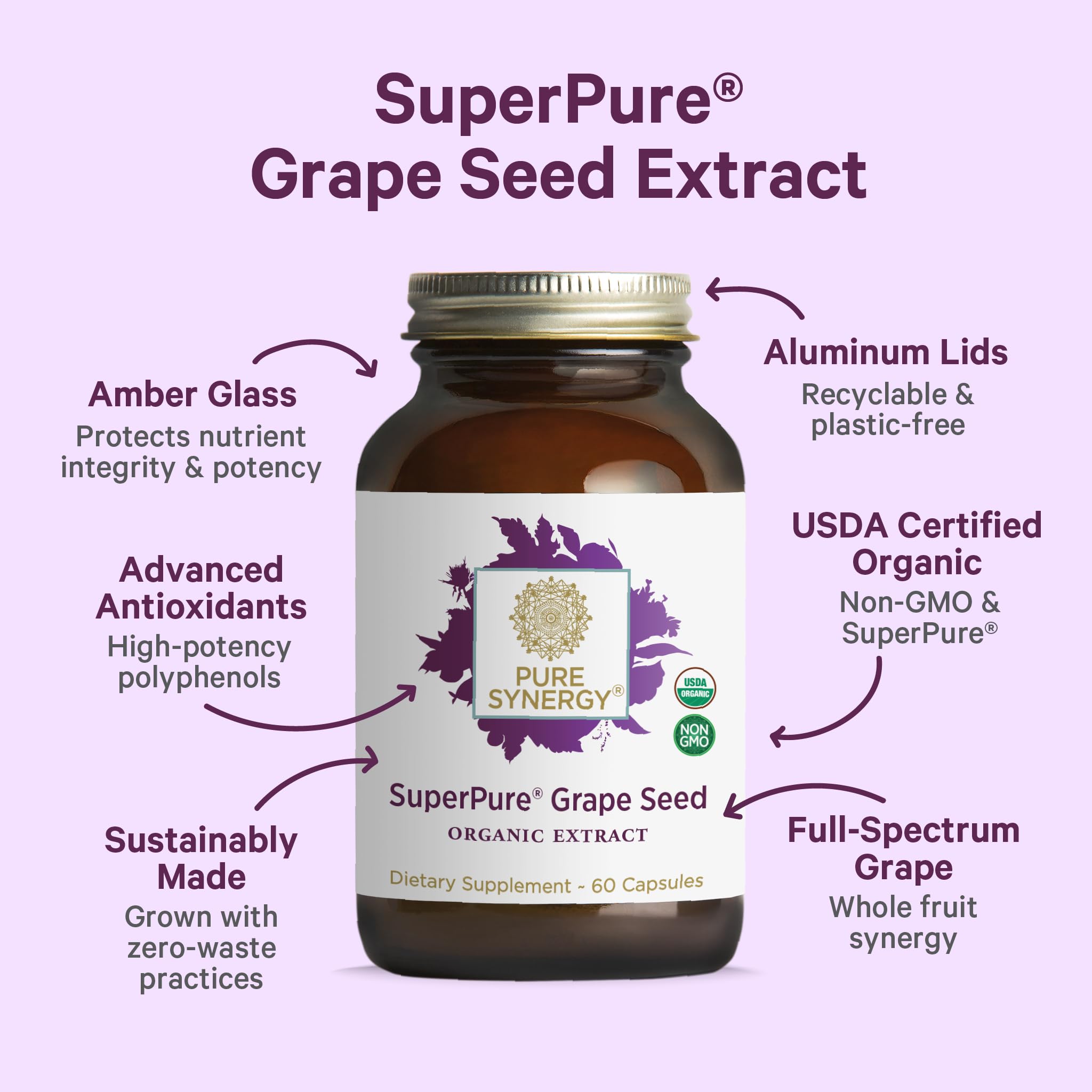 PURE SYNERGY Grape Seed Extract bottle with label