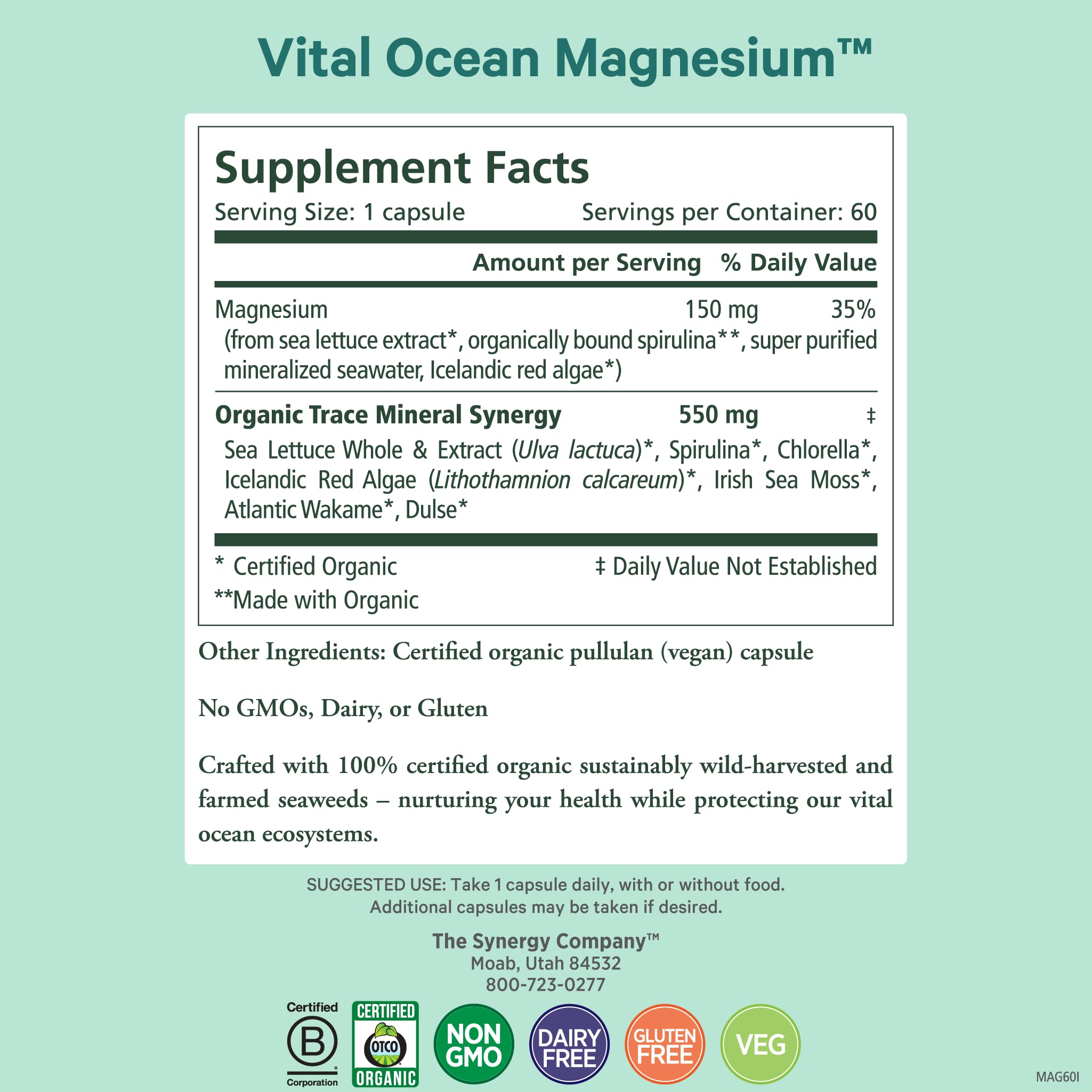 PURE SYNERGY Magnesium Capsules side view showing label
