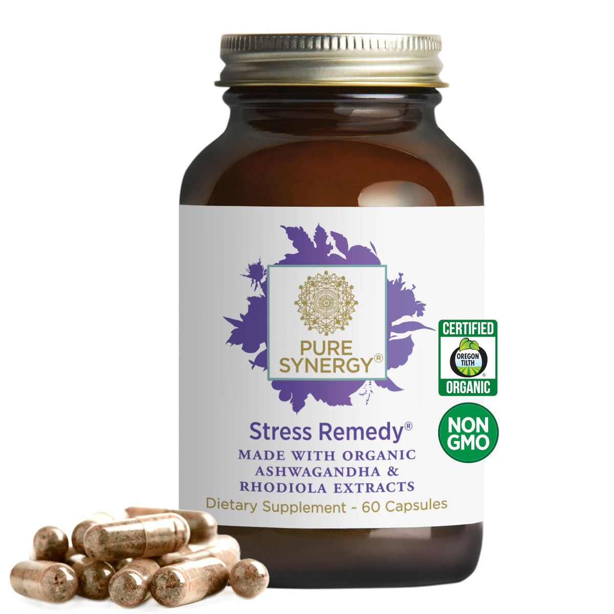 PURE SYNERGY Organic Ashwagandha 600mg capsules front view