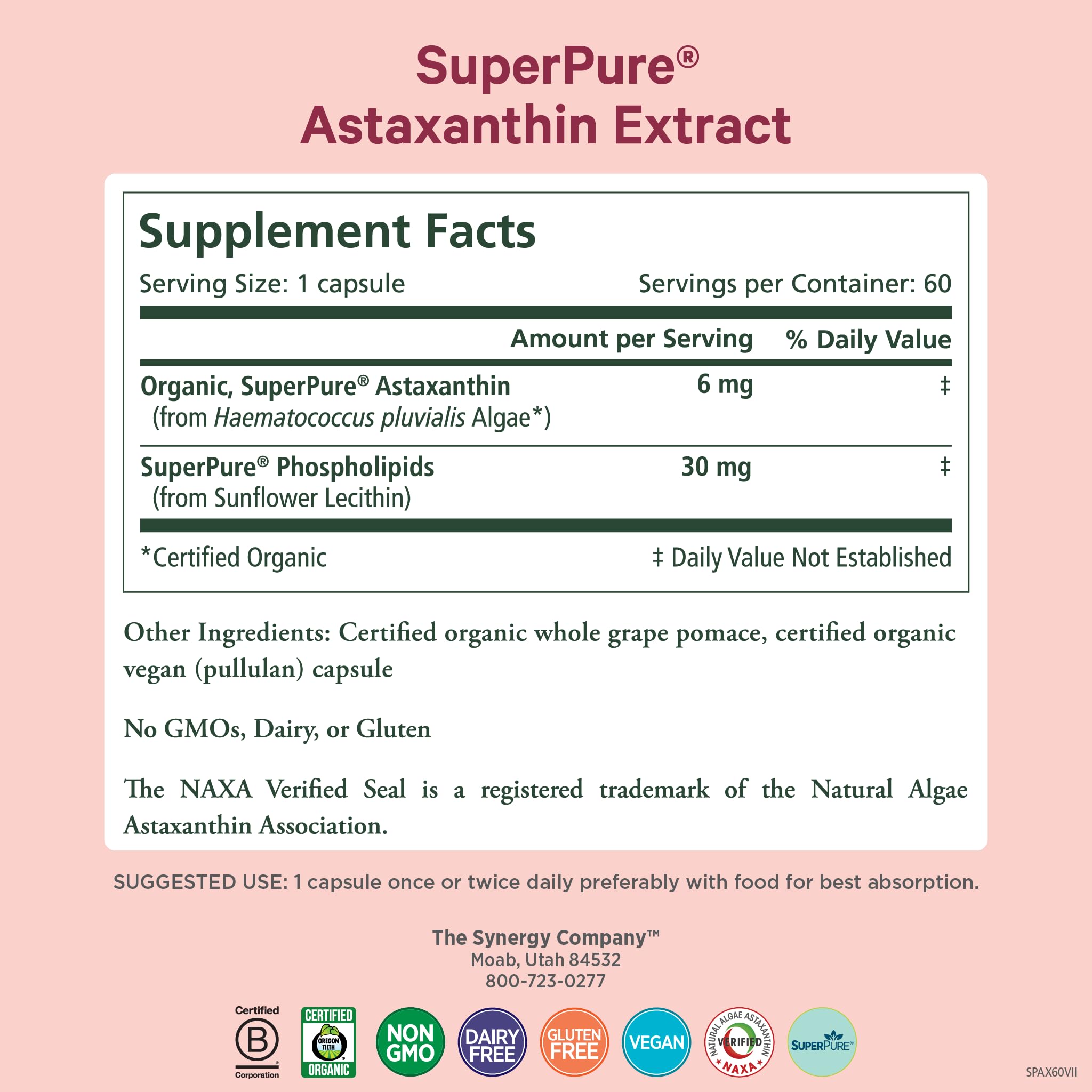 PURE SYNERGY Organic Astaxanthin bottle with label