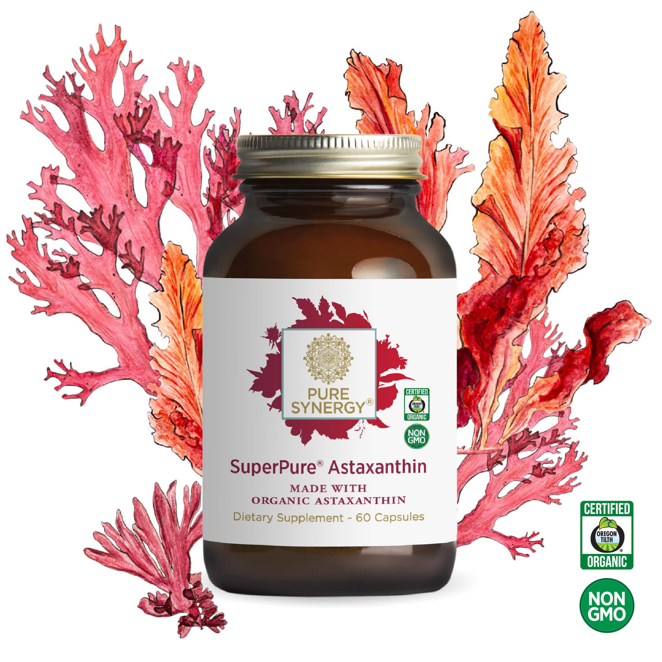 PURE SYNERGY Organic Astaxanthin lifestyle scene with fruits