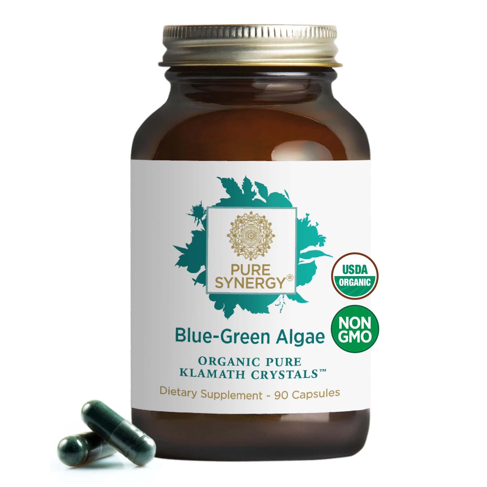 PURE SYNERGY Organic Blue Green Algae Capsules bottle front view