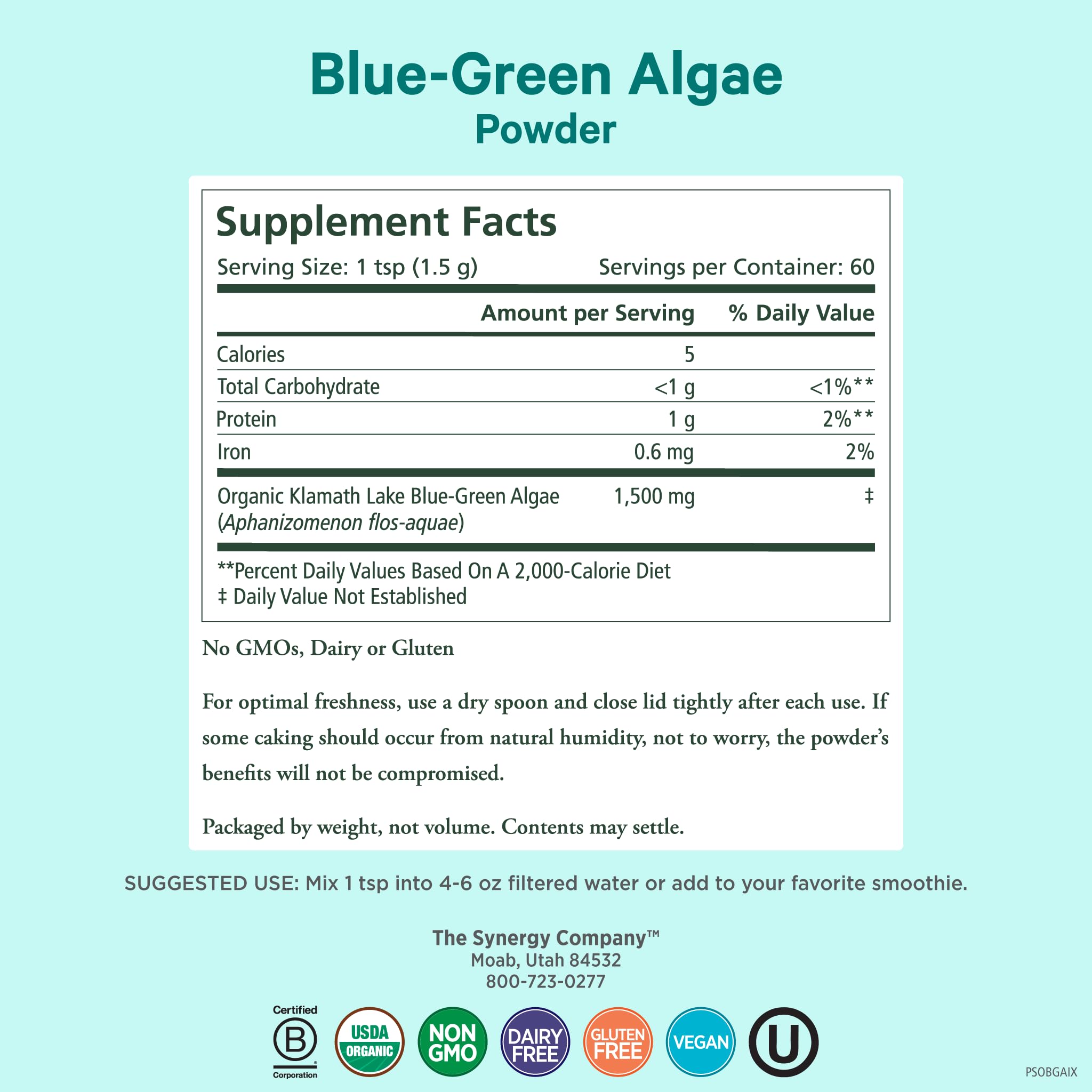 PURE SYNERGY Organic Blue Green Algae Powder packaging